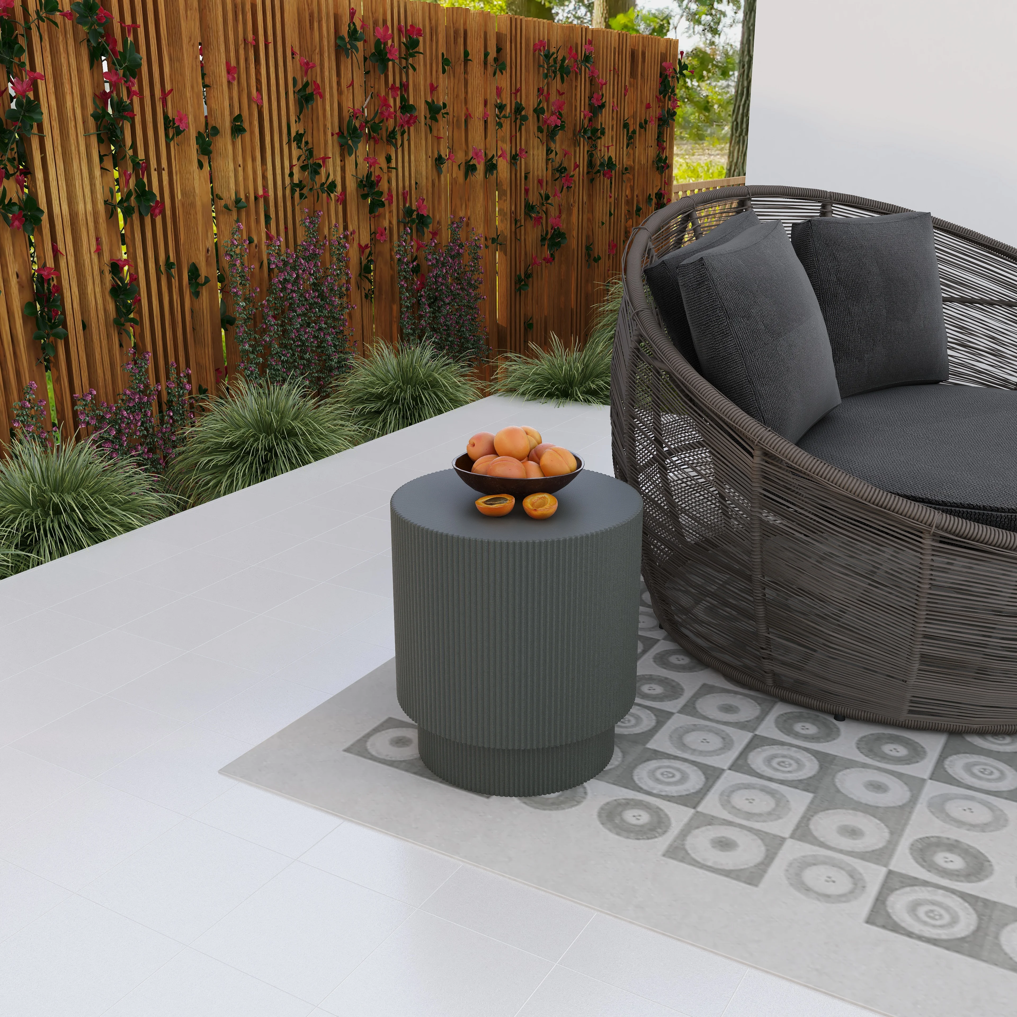 Eden Collection Fiberglass Outdoor Side Table in Grey
