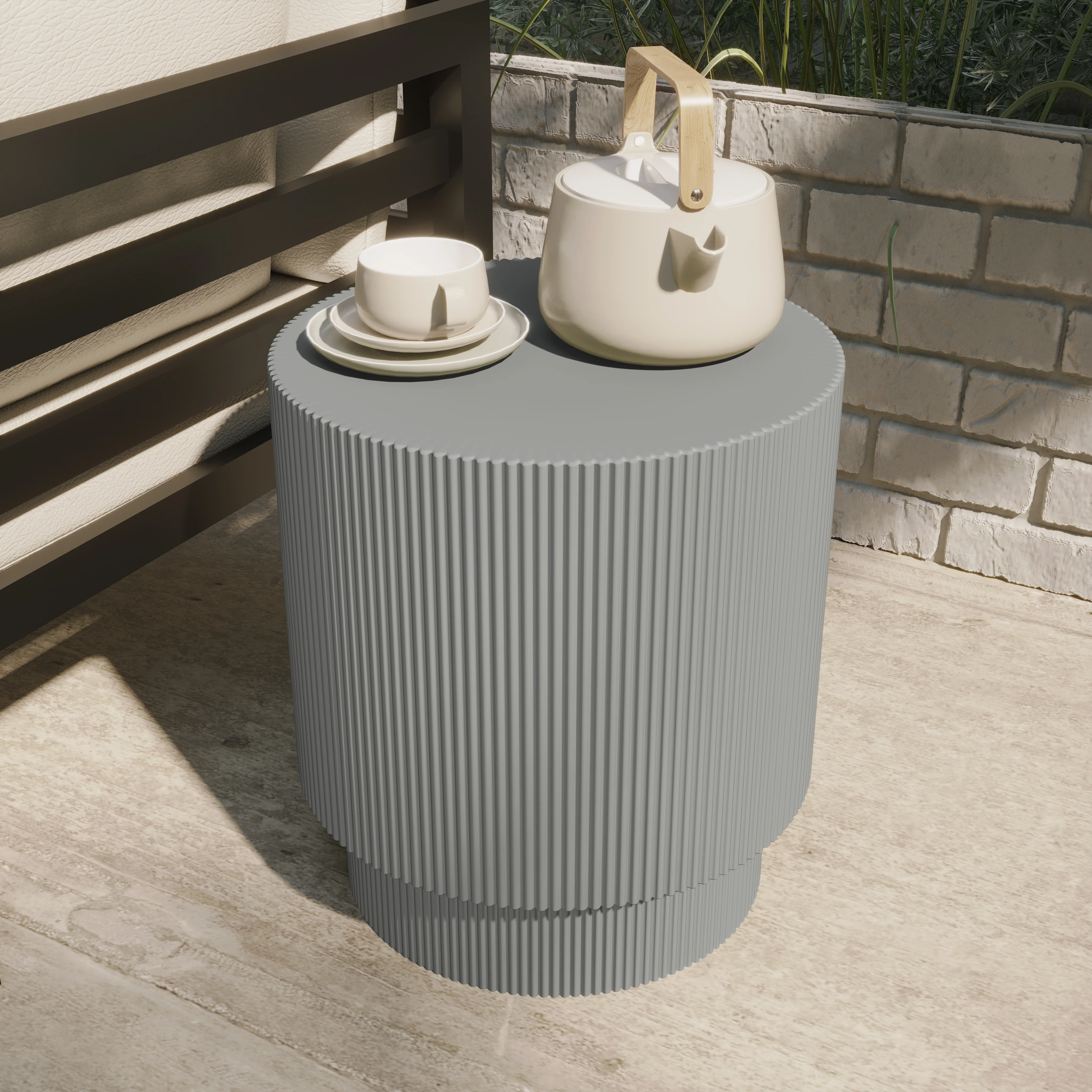 Eden Collection Fiberglass Outdoor Side Table in Light Grey