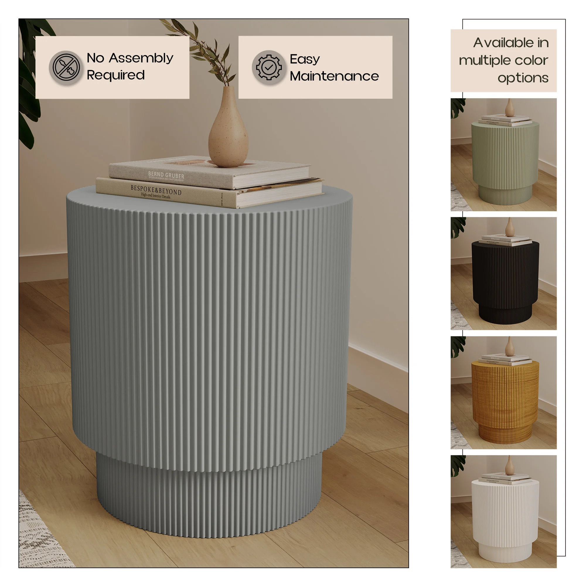 Eden Collection Fiberglass Outdoor Side Table in Light Grey