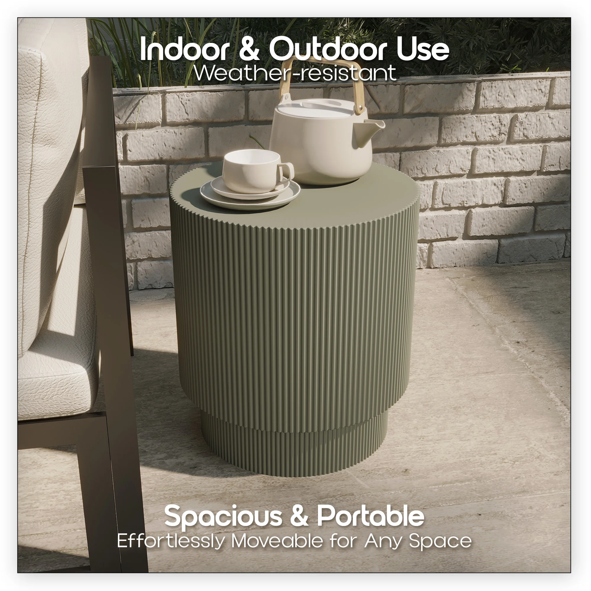 Eden Collection Fiberglass Outdoor Side Table in Olive Green