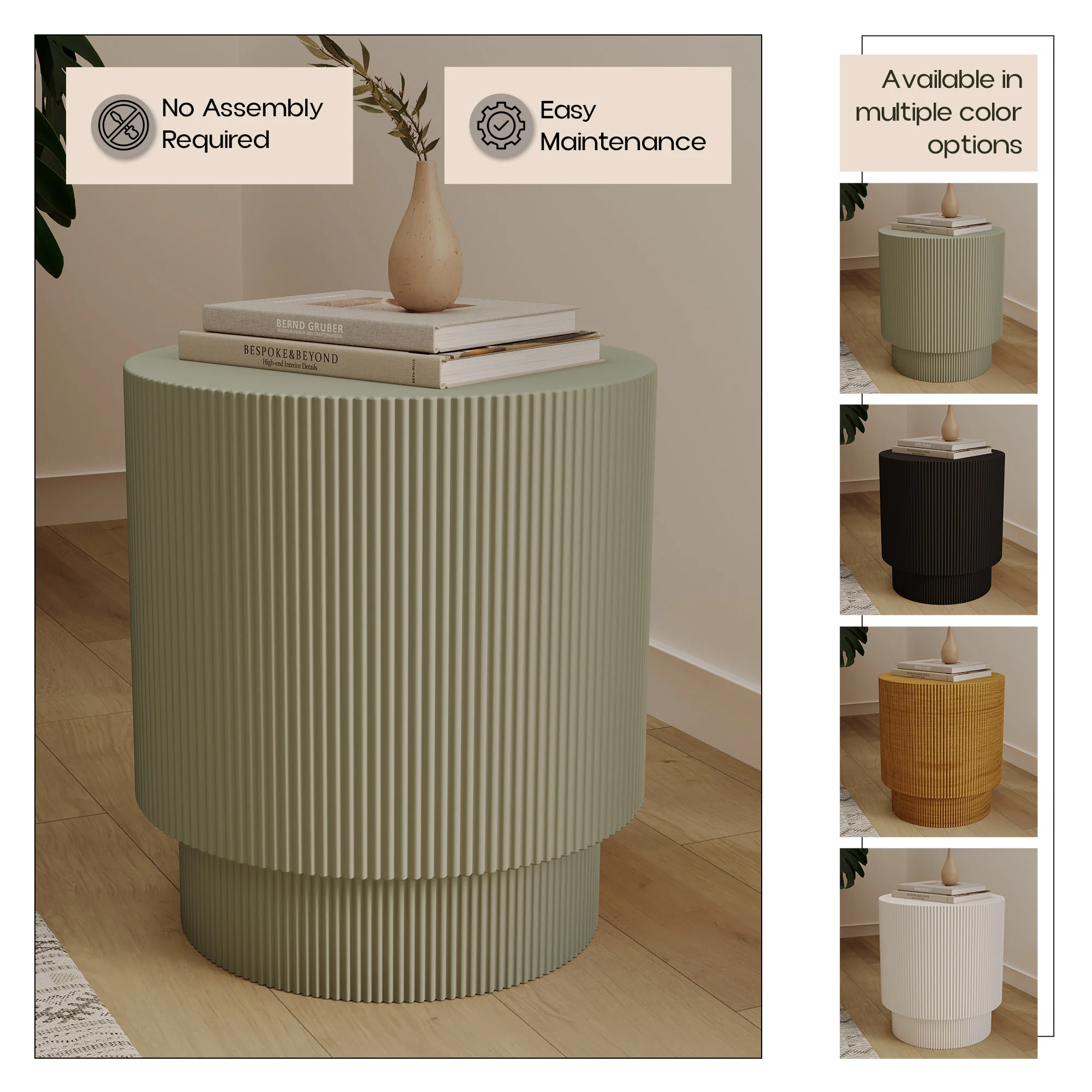 Eden Collection Fiberglass Outdoor Side Table in Olive Green