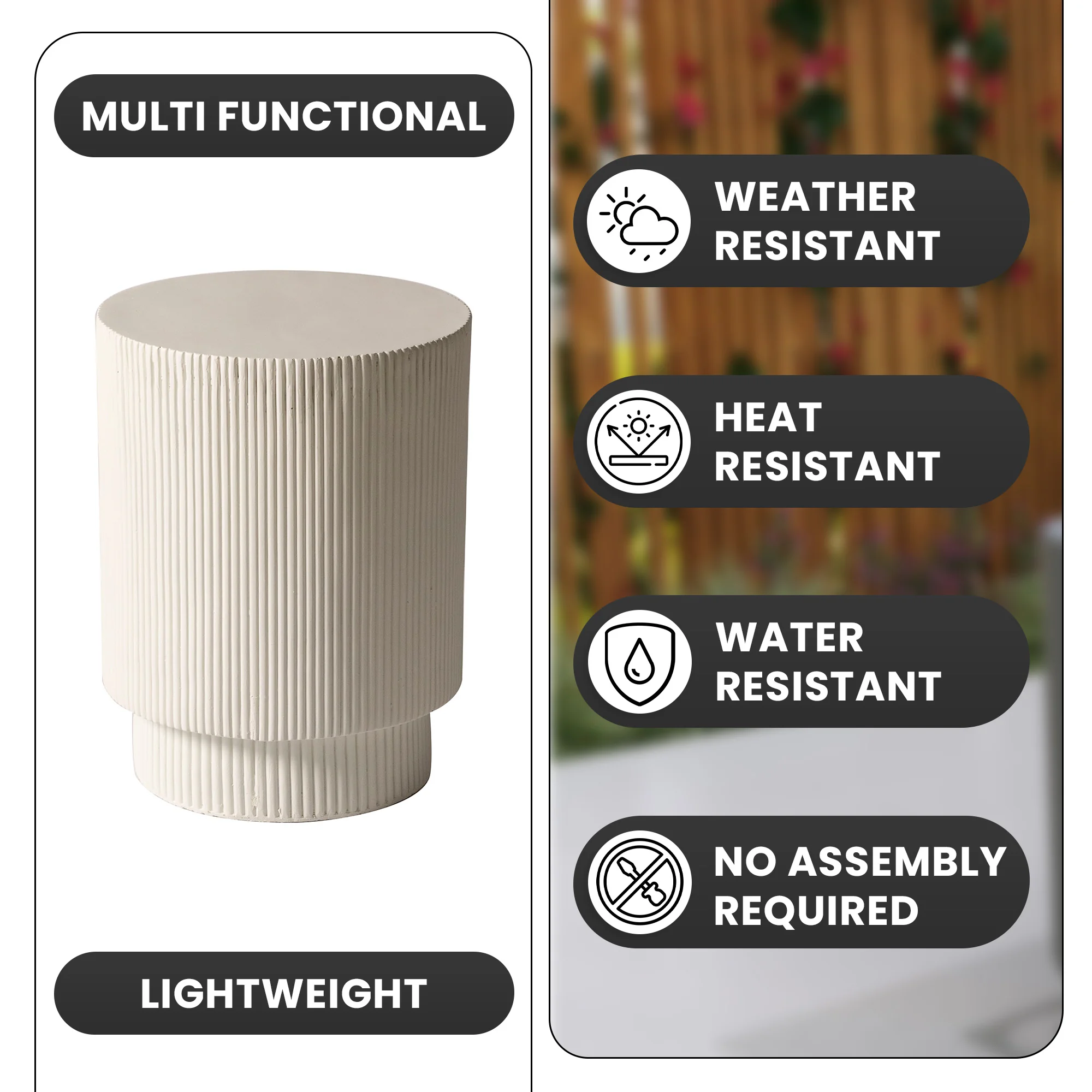 Eden Collection Fiberglass Outdoor Side Table in White