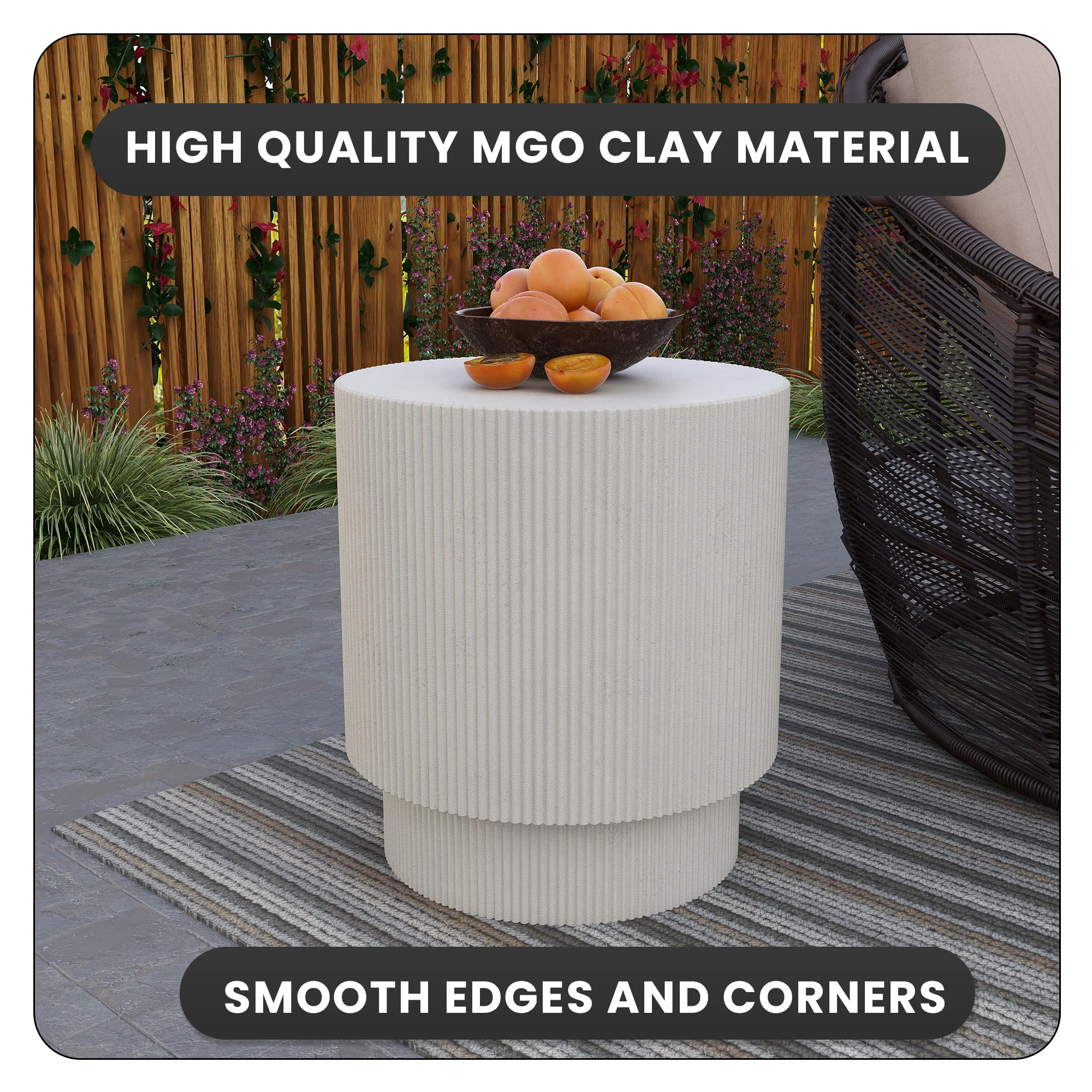 Eden Collection Fiberglass Outdoor Side Table in White