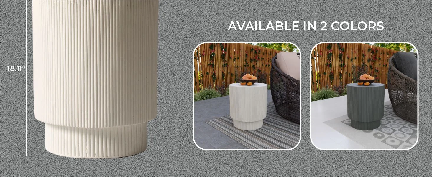 Eden Collection Fiberglass Outdoor Side Table in White