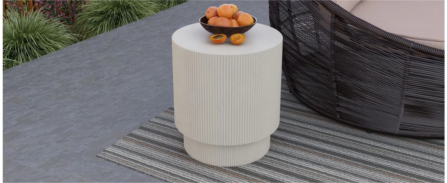 Eden Collection Fiberglass Outdoor Side Table in White