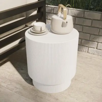 Eden Collection Fiberglass Outdoor Side Table in White