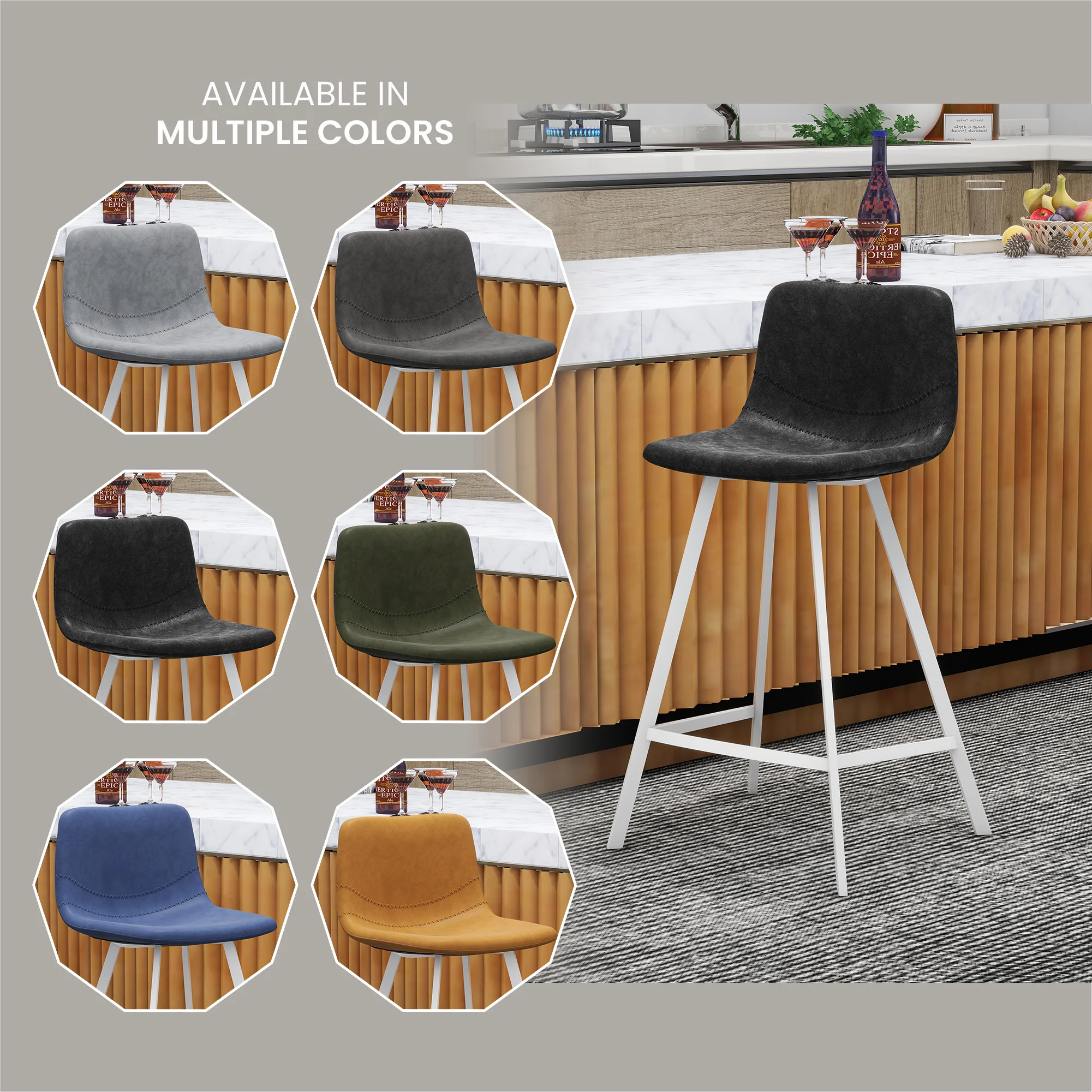 Elland - Counter stool -White Base-Charcoal Black