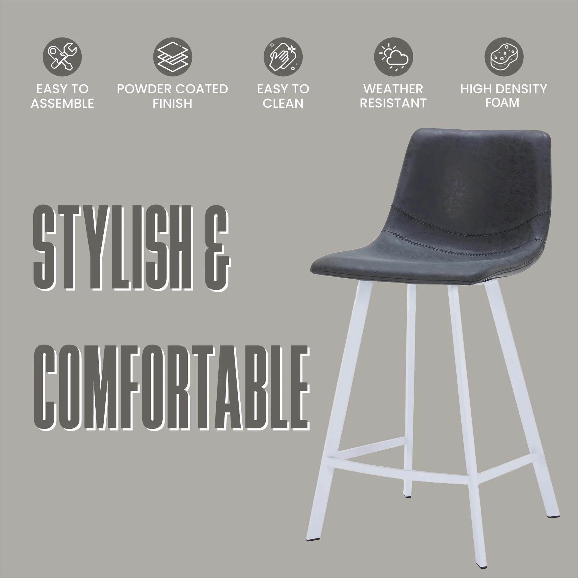 Elland - Counter stool -White Base-Charcoal Black