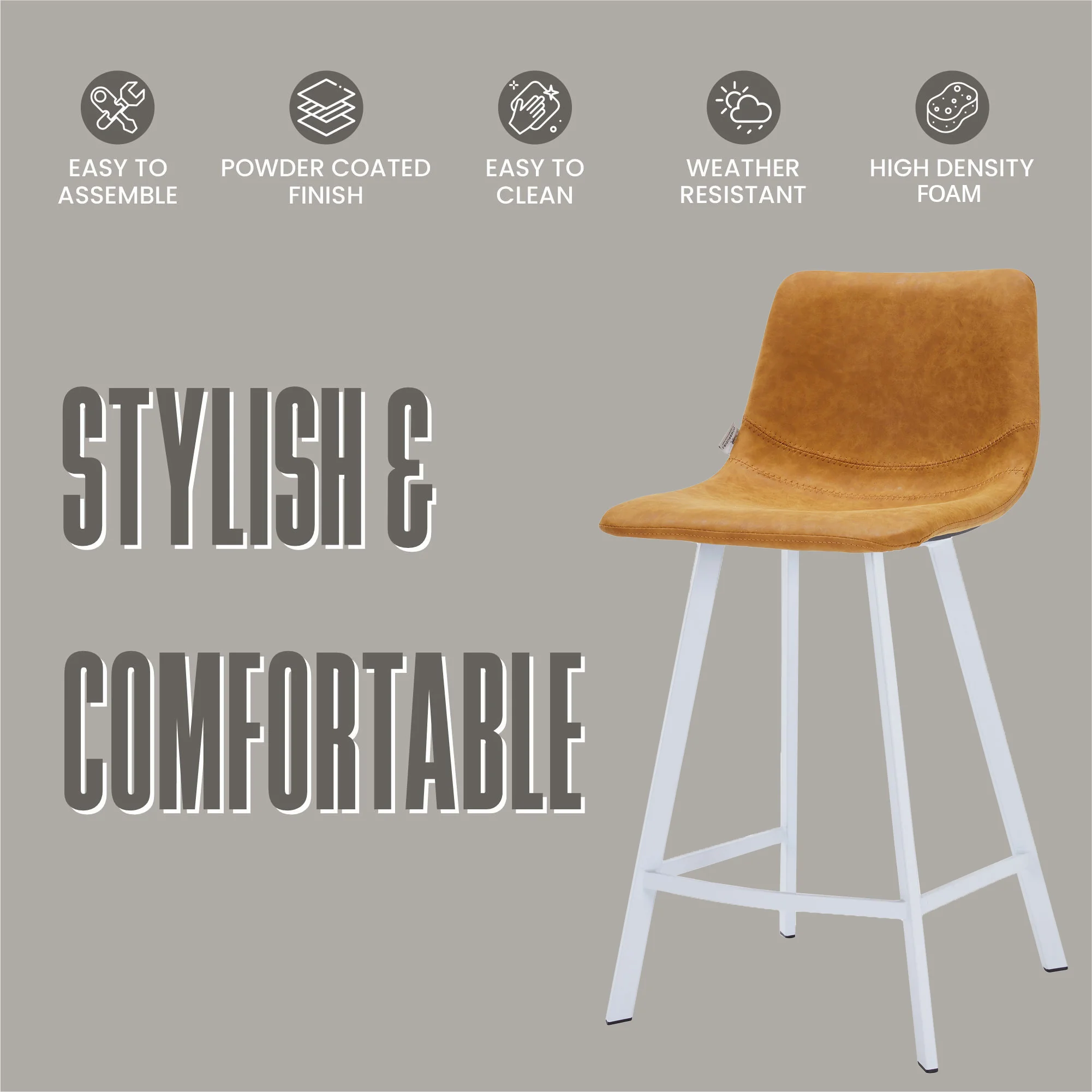 Elland - Counter stool -Light Brown-White base