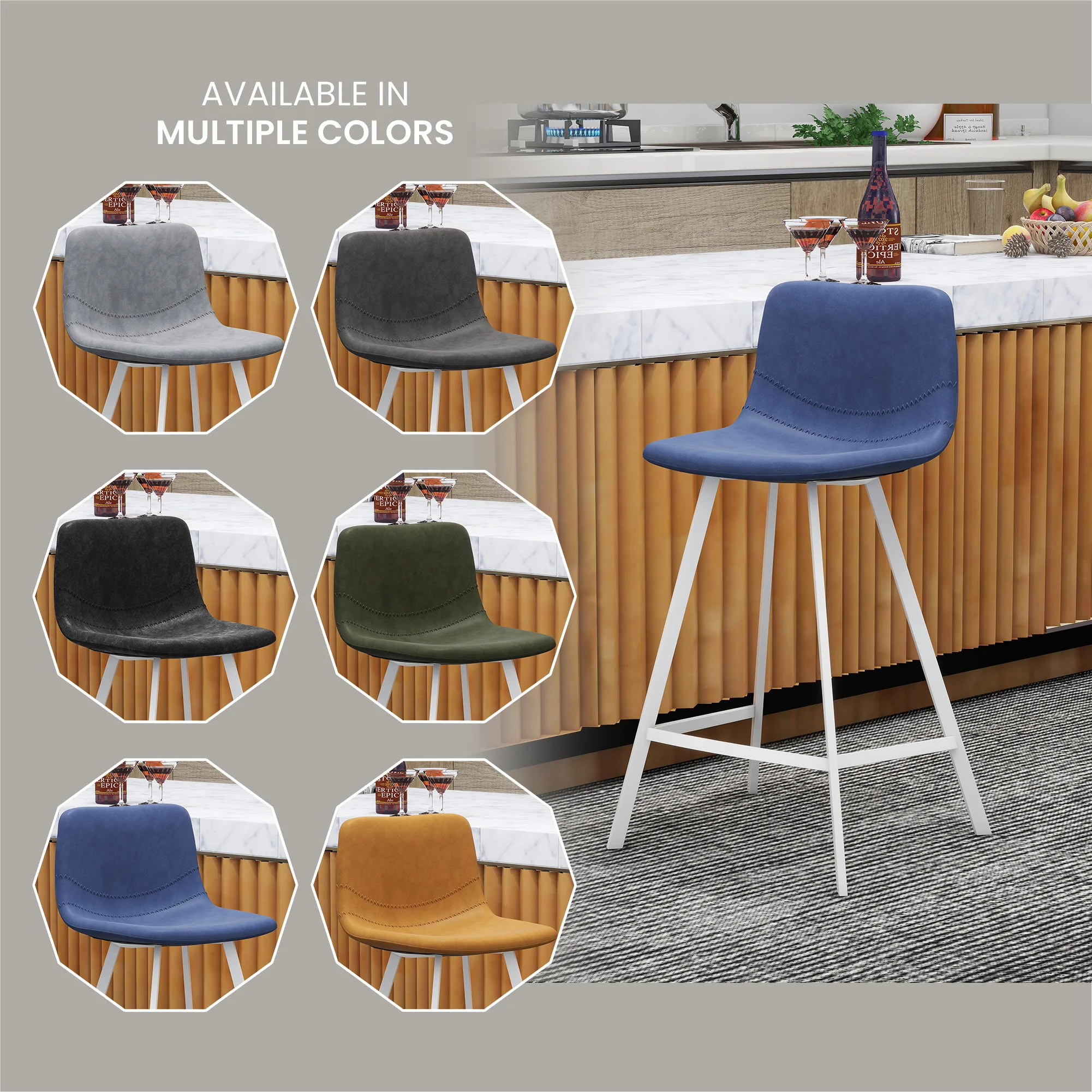 Elland - Counter stool - Peacock Blue - White Base