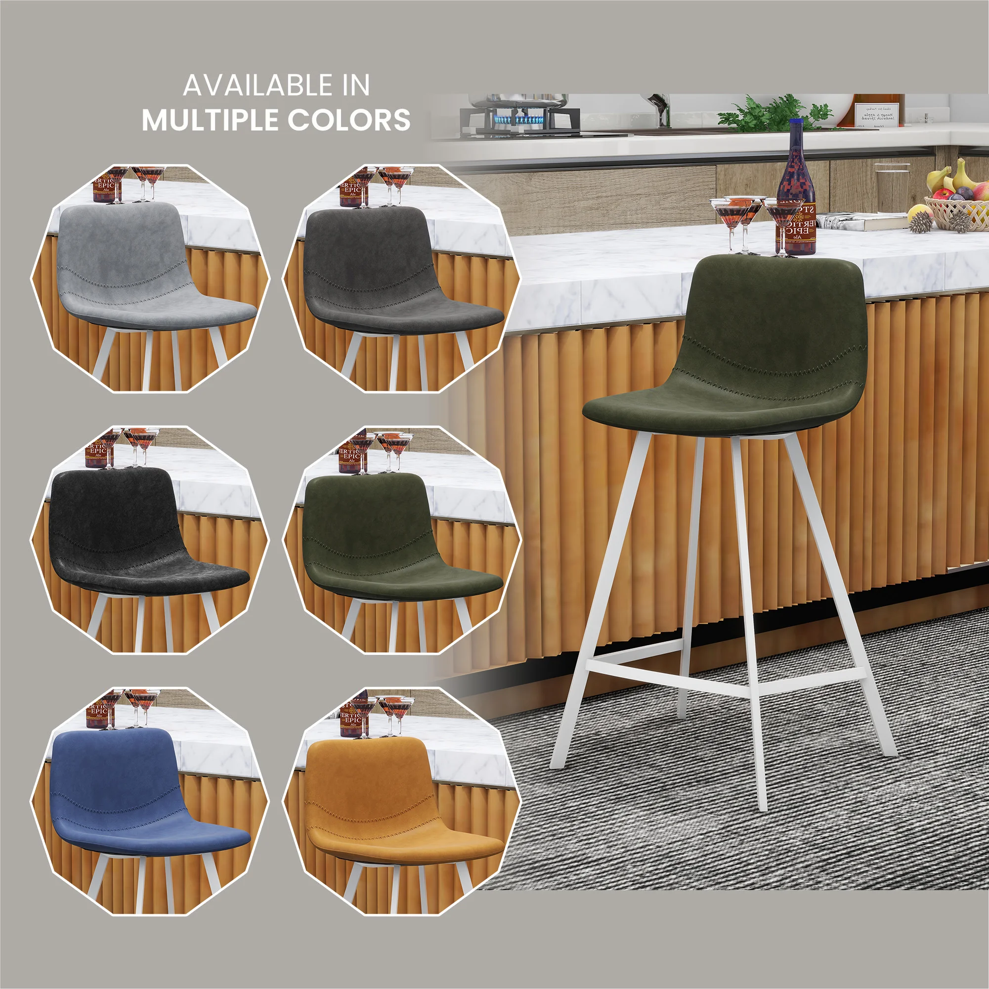 Elland - Counter stool - Olive Green- White Base