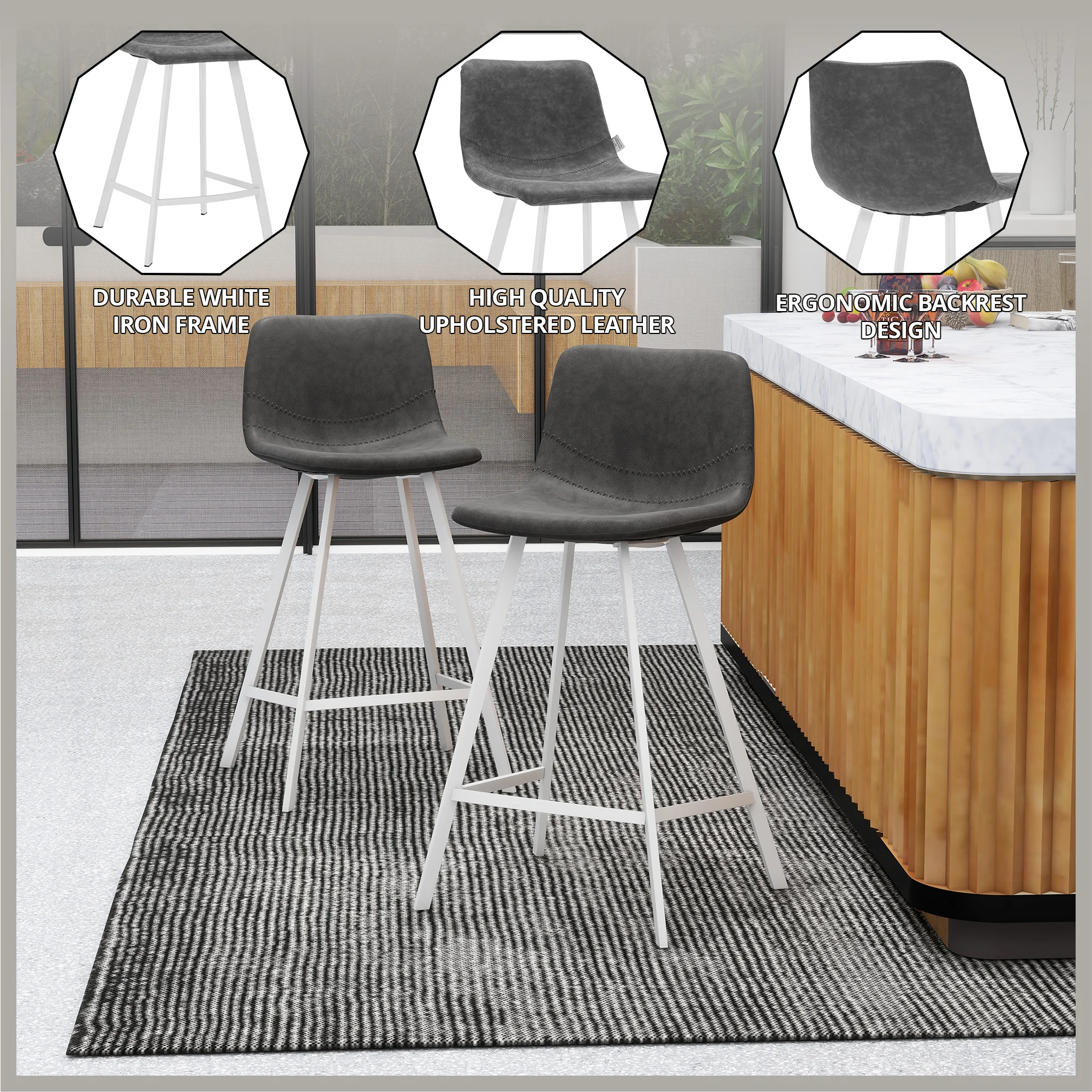 Elland - Counter stool - Grey- White Base