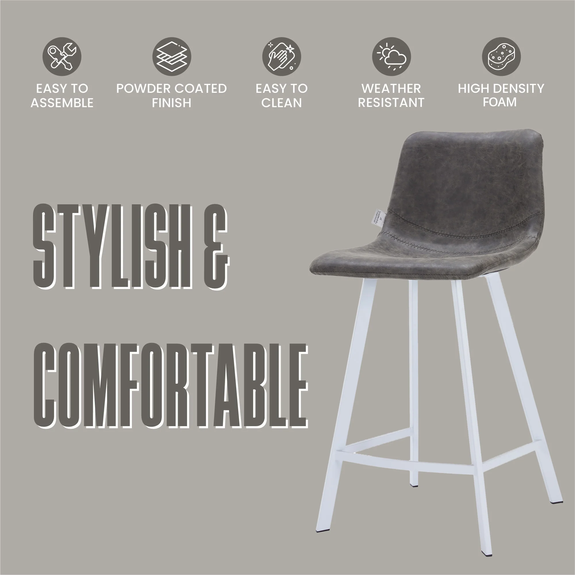 Elland - Counter stool - Grey- White Base