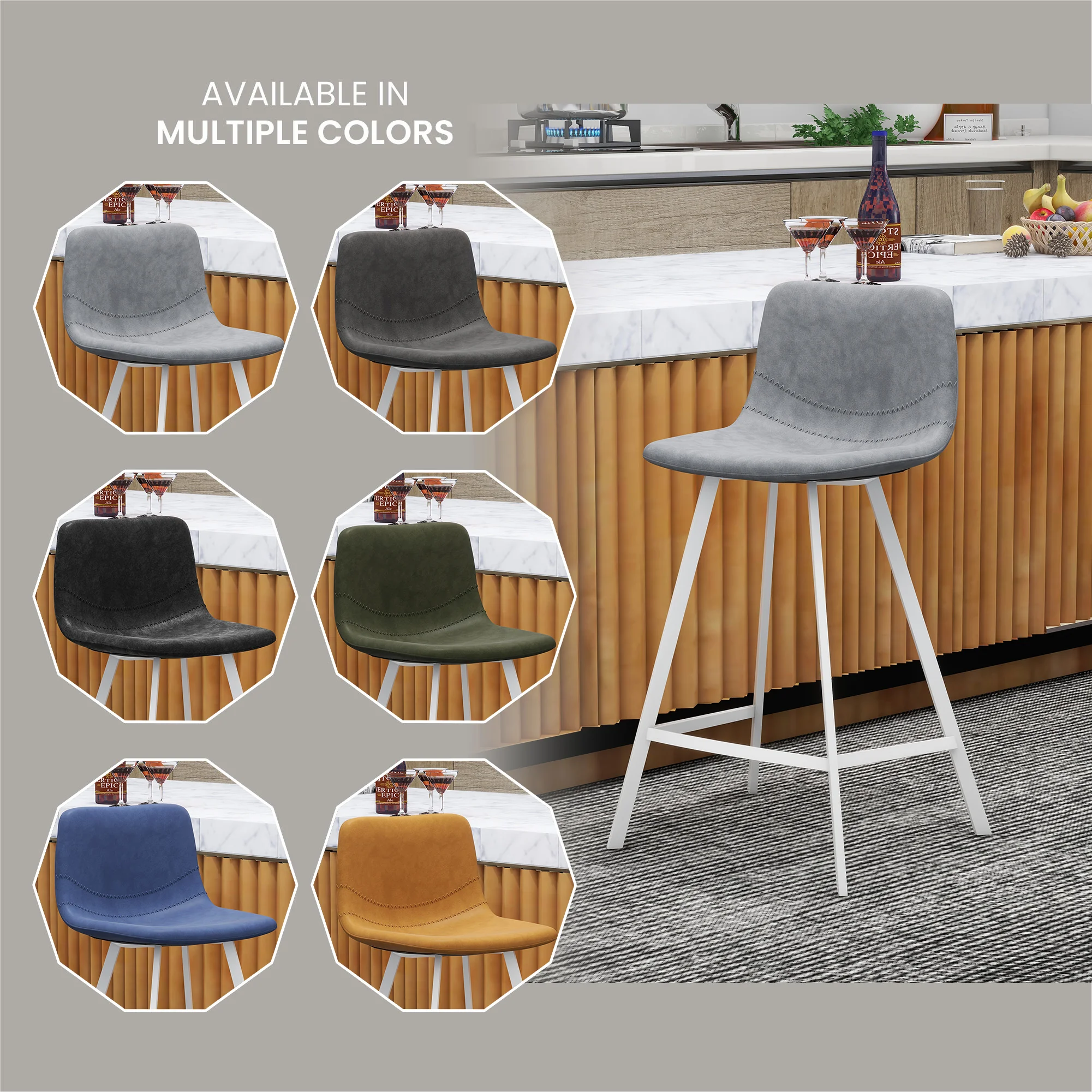 Elland - Counter stool -Light Grey- White base