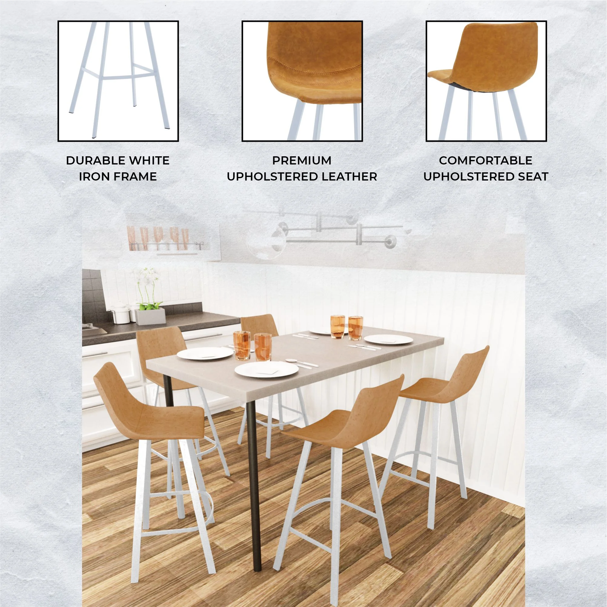 Elland - Bar stool - Light Brown - White Base