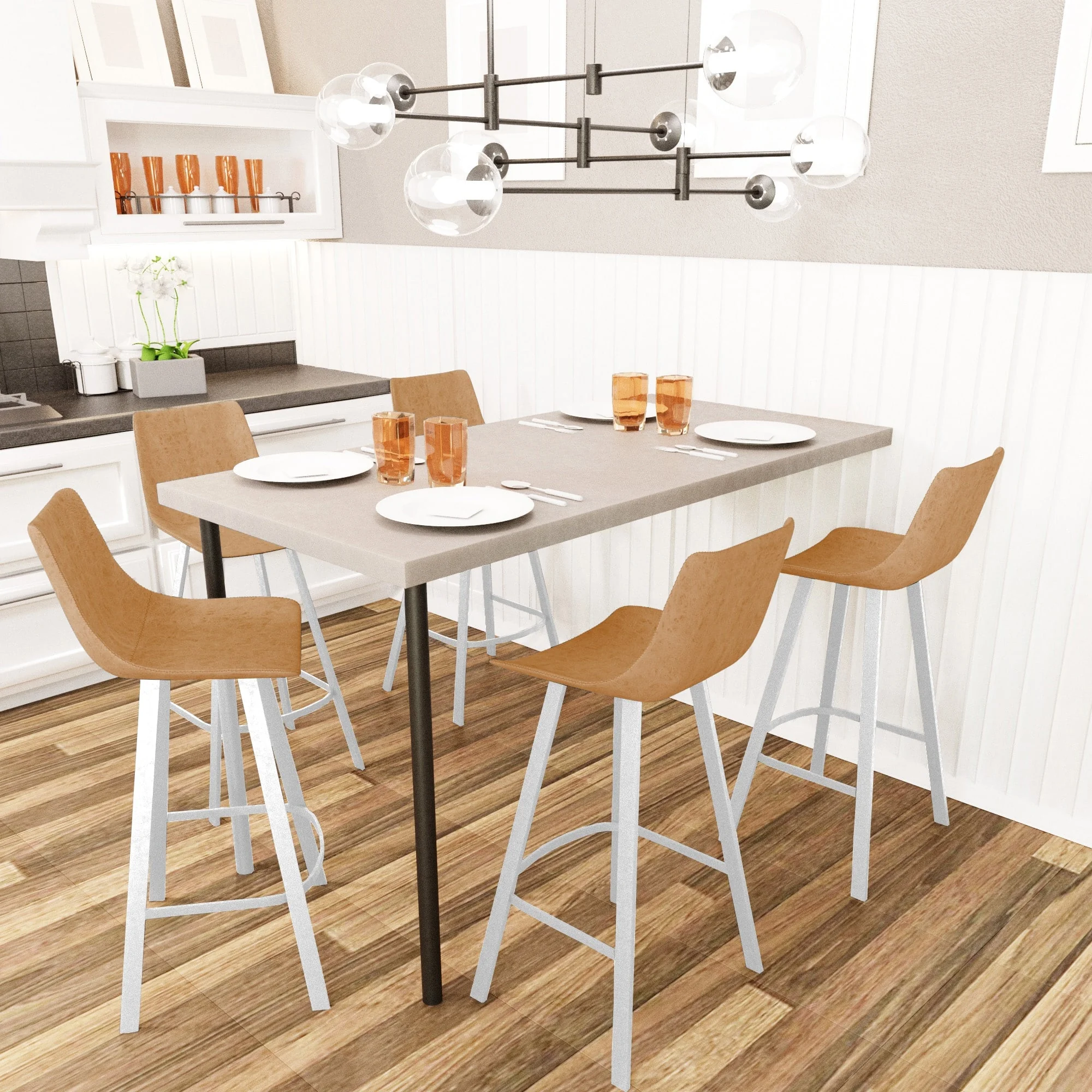 Elland - Bar stool - Light Brown - White Base Set of 2