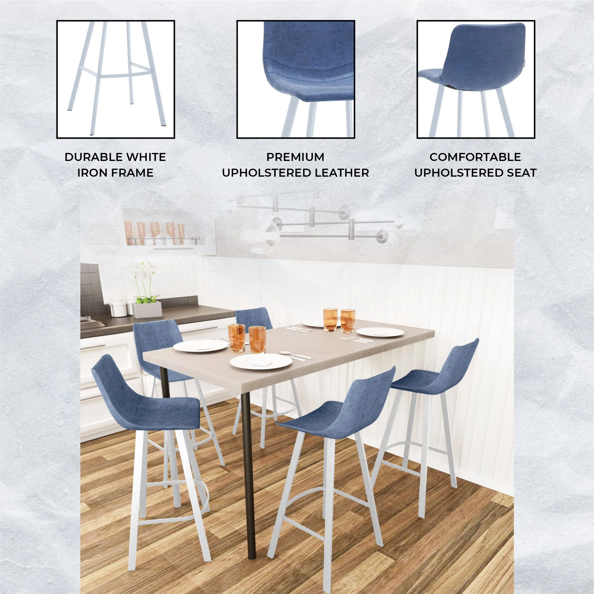 Elland - Bar stool - Peacock Blue - White Base