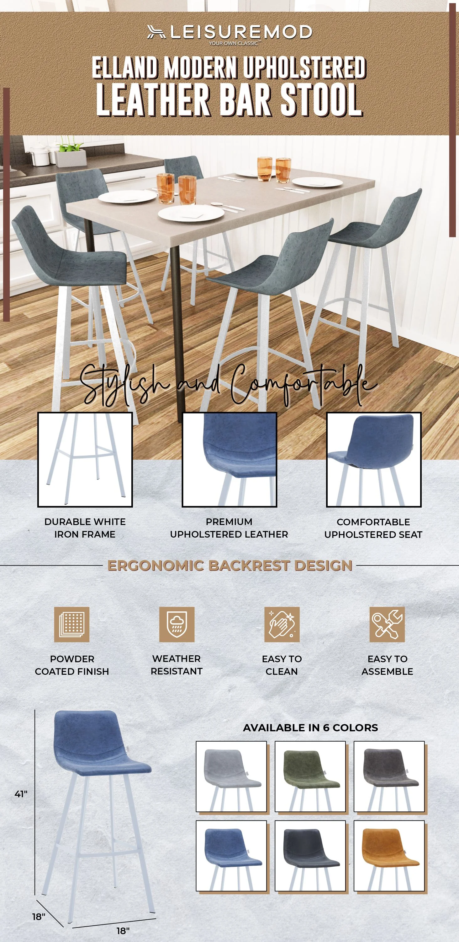 Elland - Bar stool - Peacock Blue - White Base