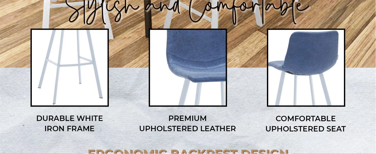 Elland - Bar stool - Peacock Blue - White Base