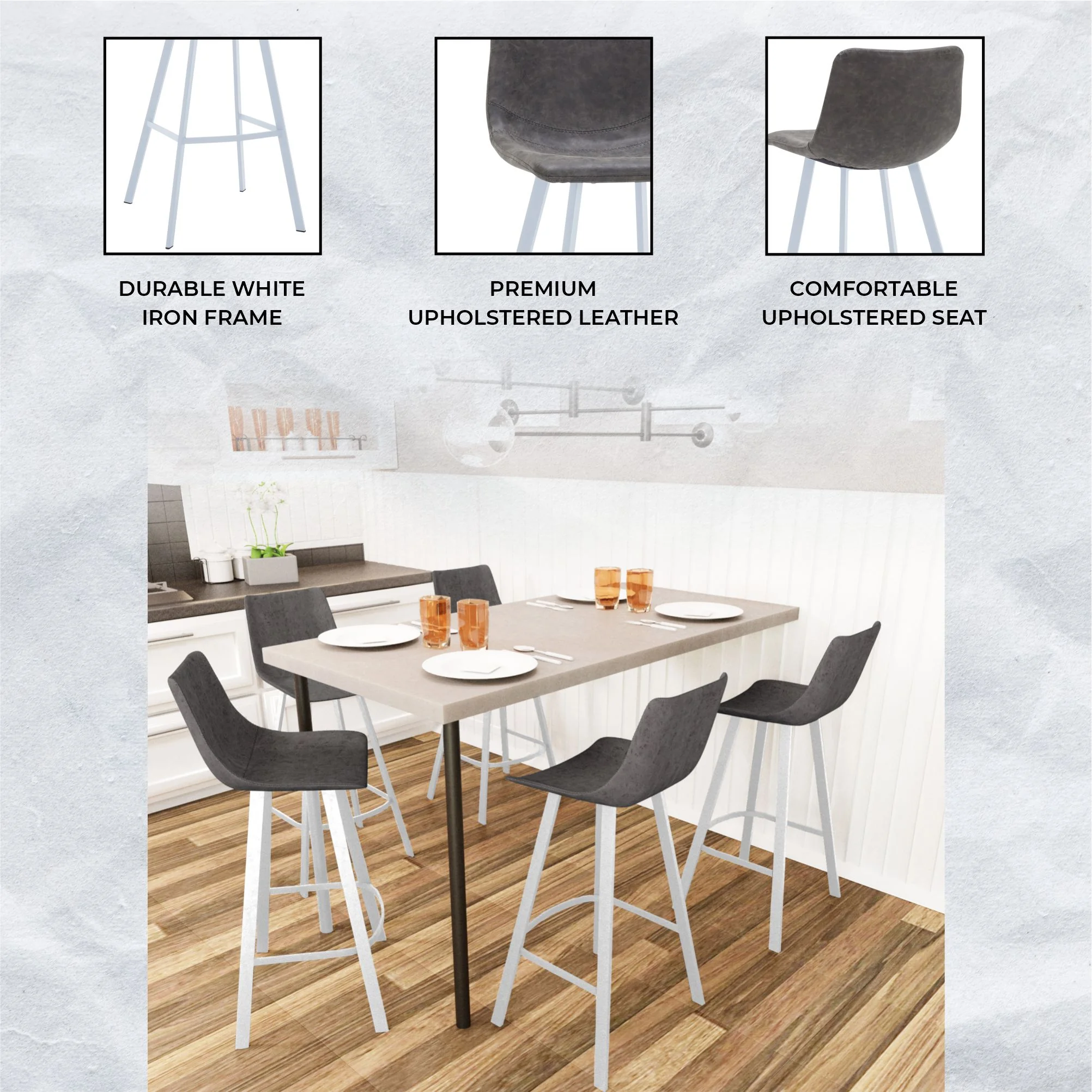 Elland - Bar stool - Grey- White Base