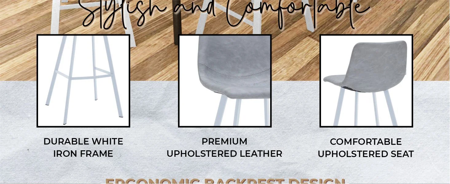 Elland - Bar stool -Light Grey- White Base