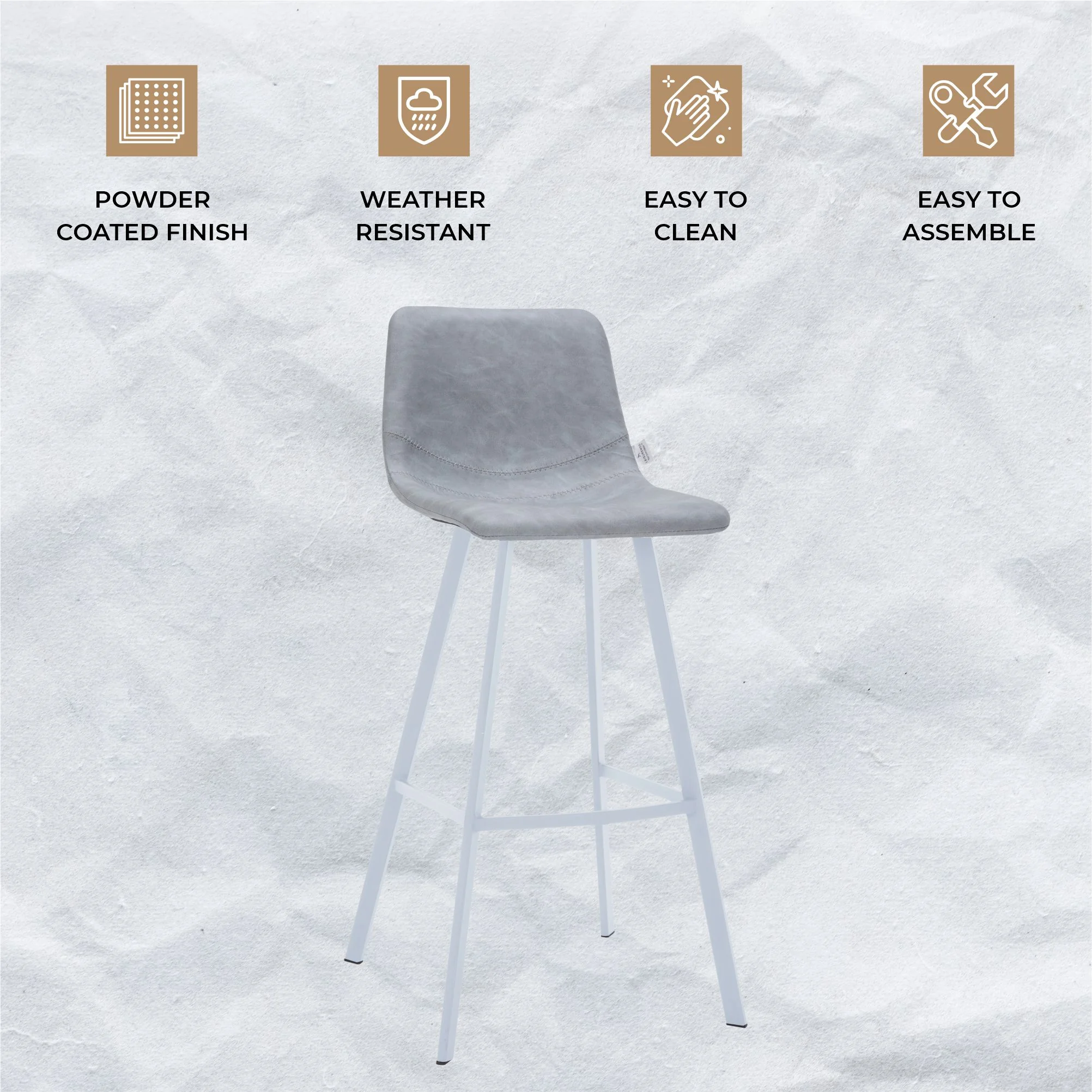 Elland - Bar stool -Light Grey- White Base