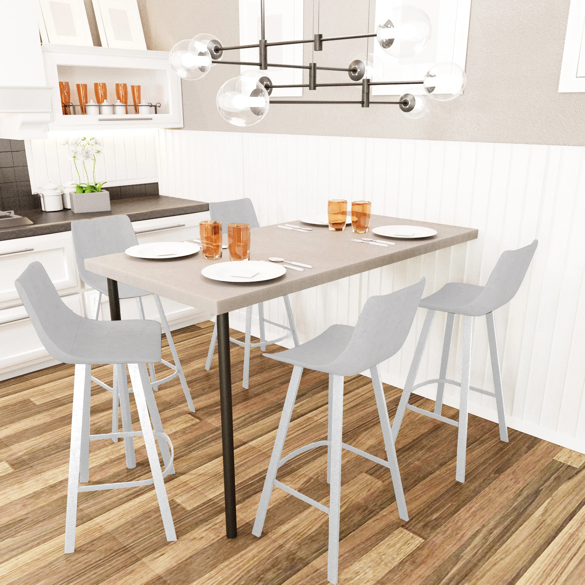 Elland - Bar stool -Light Grey- White Base