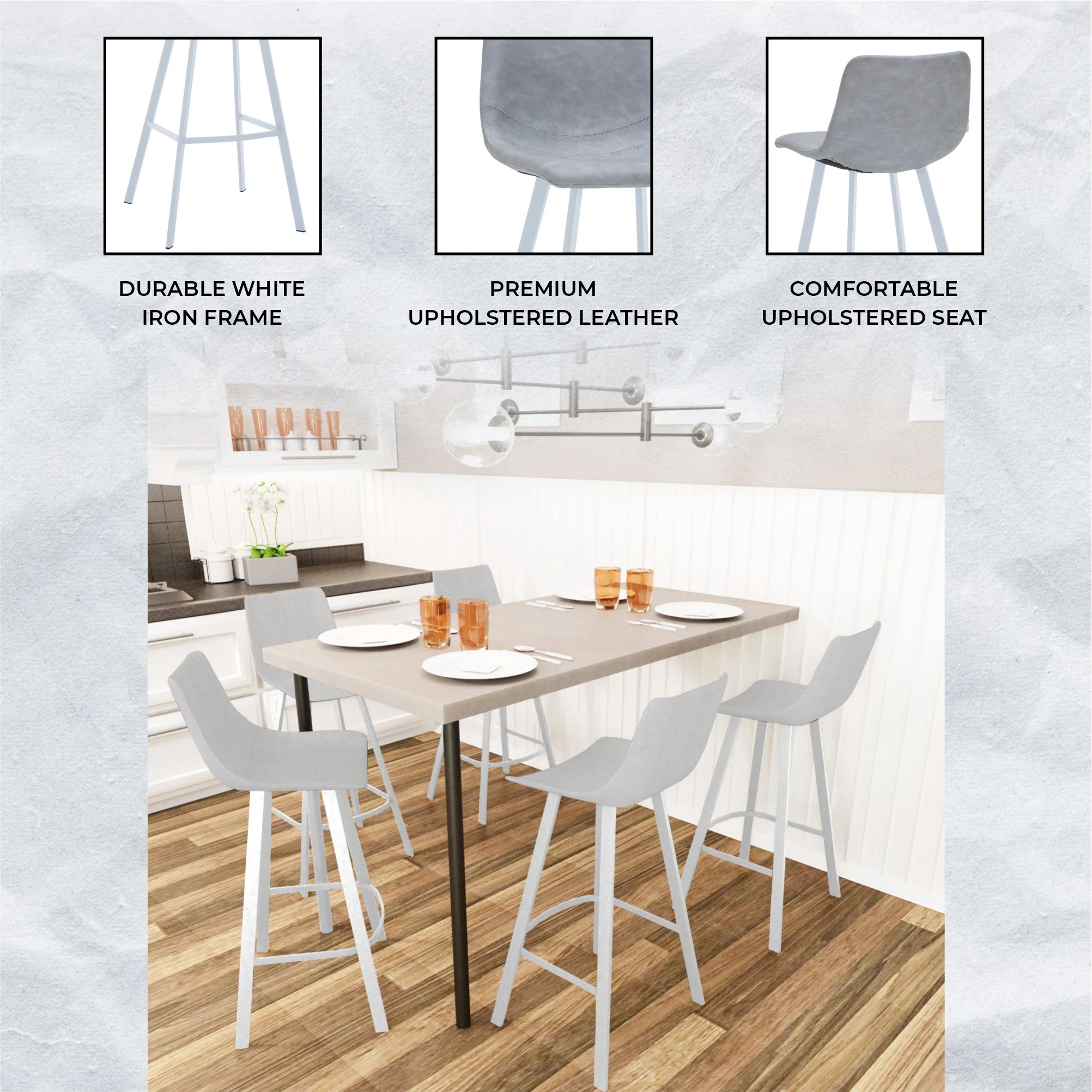 Elland - Bar stool -Light Grey- White Base Set of 2