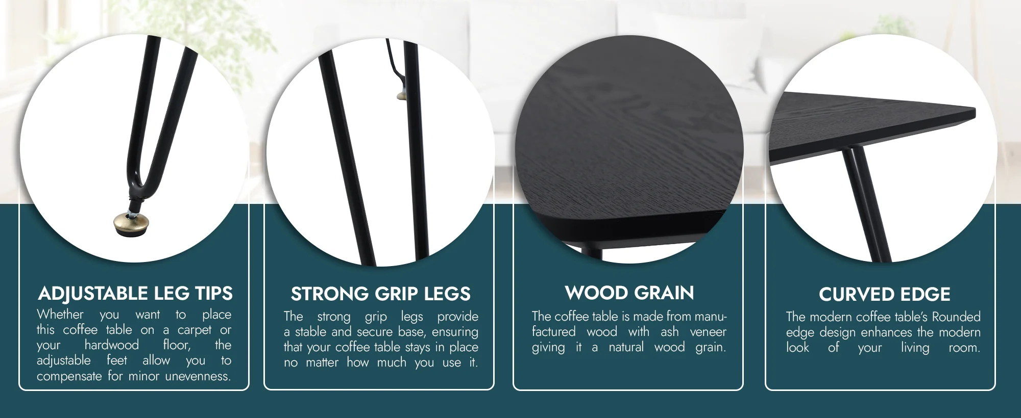 Elmwood Modern Wood Top Coffee Table With Iron Base