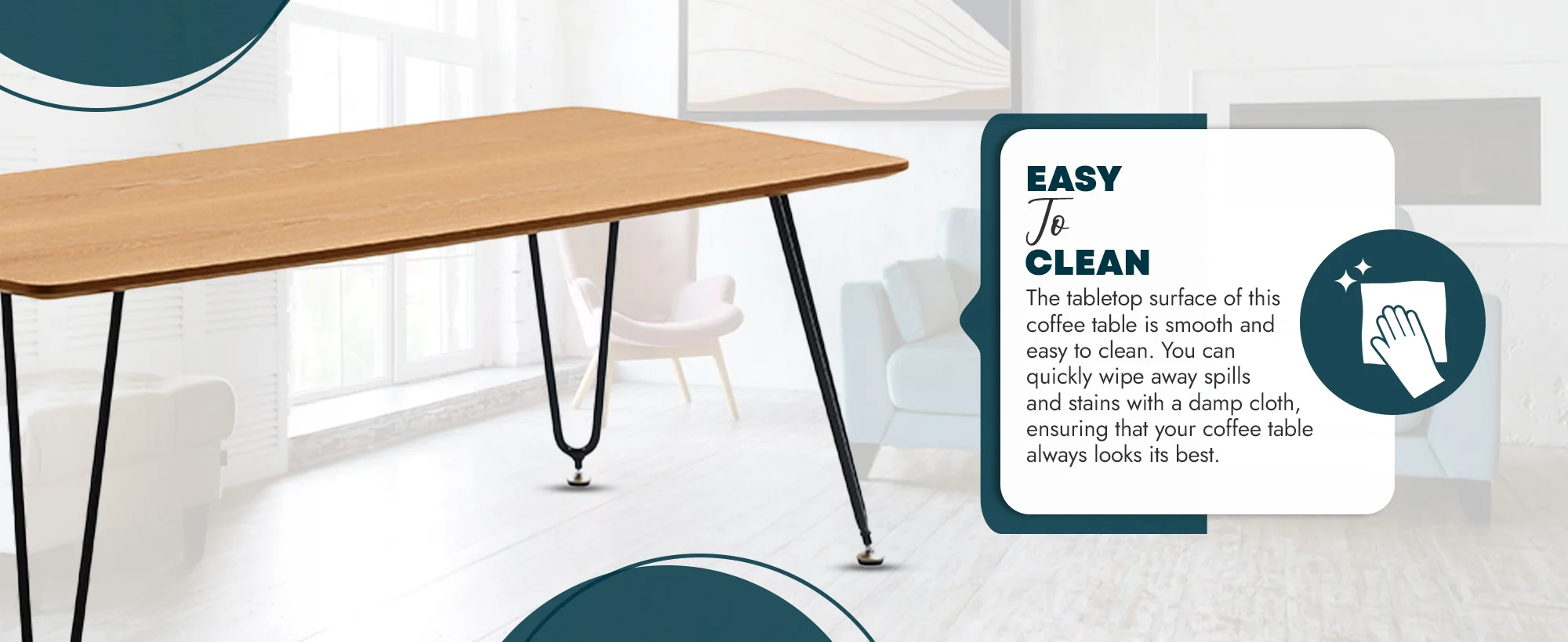 Elmwood Modern Wood Top Coffee Table With Iron Base