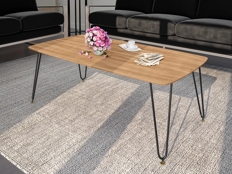 Elmwood Modern Wood Top Coffee Table With Iron Base