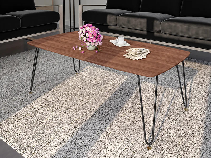 Elmwood Modern Wood Top Coffee Table With Iron Base