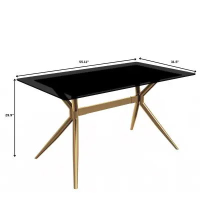 Elega Series Gold Stainless Steel Dining Table 55" With Black Glass Top
