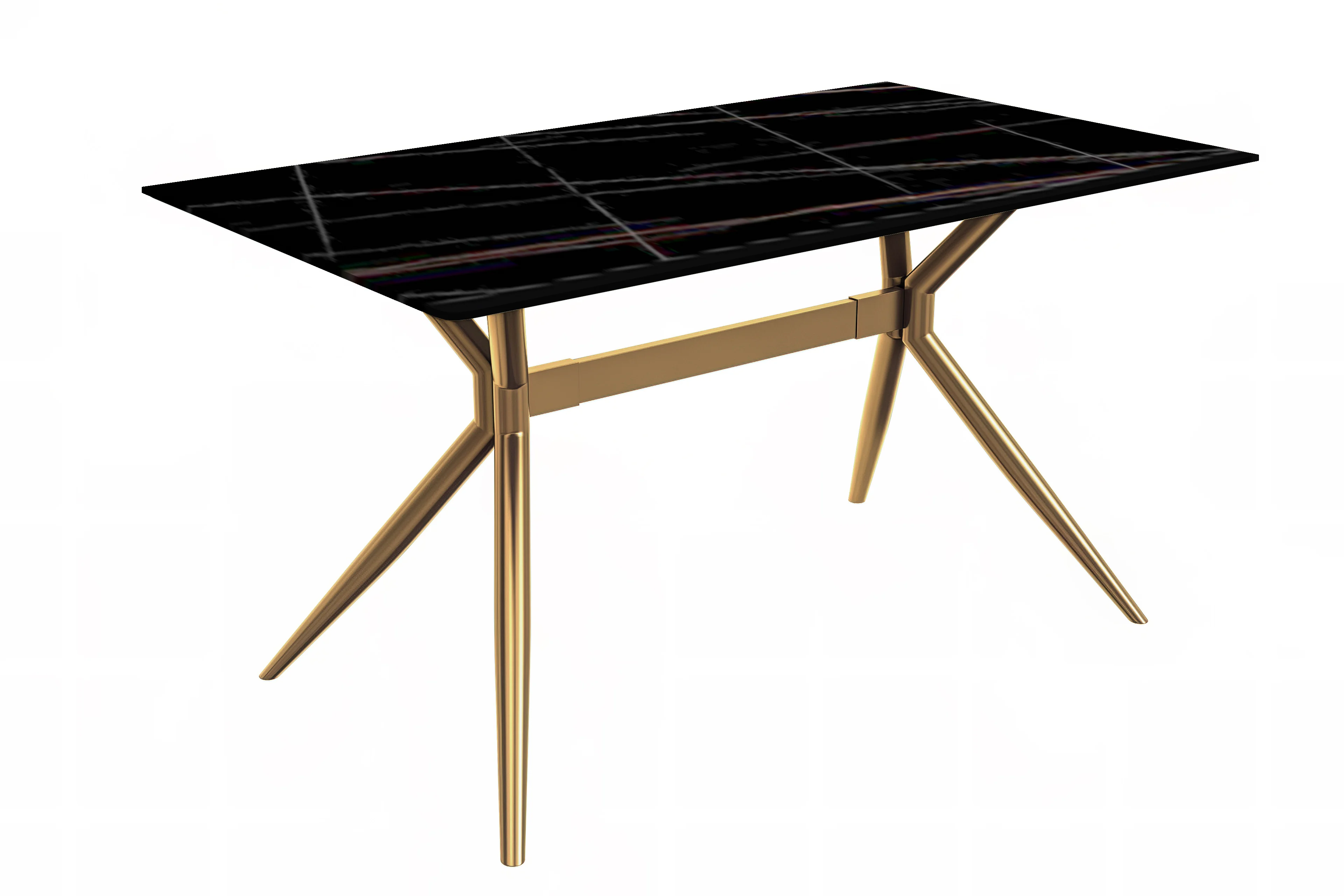 Elega Series Gold Stainless Steel Dining Table 55" With Black/Gold Sintered Stone Top