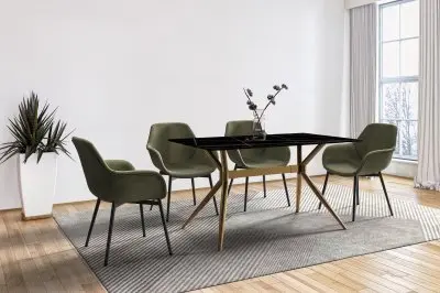 Elega Series Gold Stainless Steel Dining Table 55" With Black/Gold Sintered Stone Top