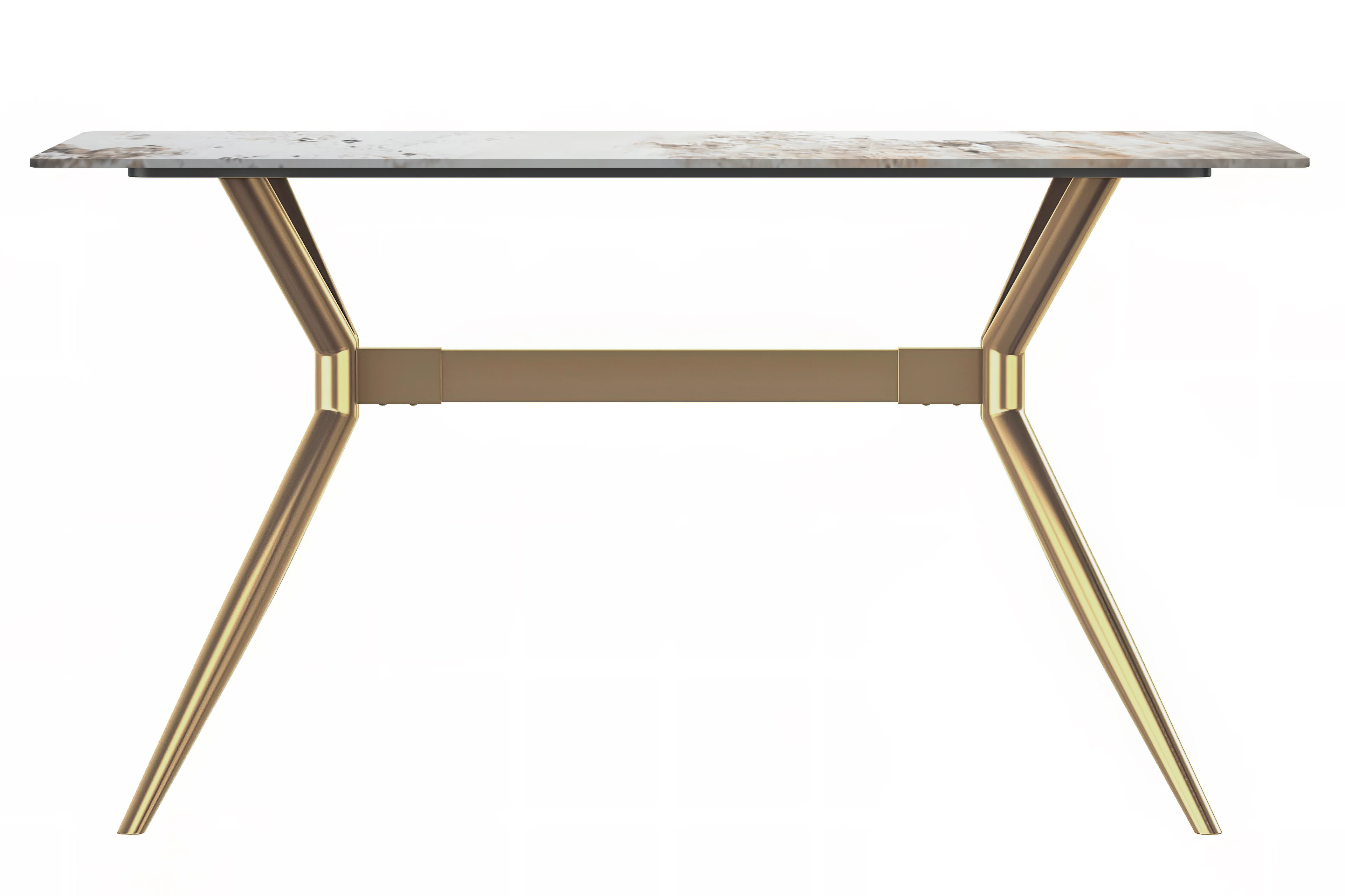 Elega Series Gold Stainless Steel Dining Table 55" With White Grey Sintered Stone Top