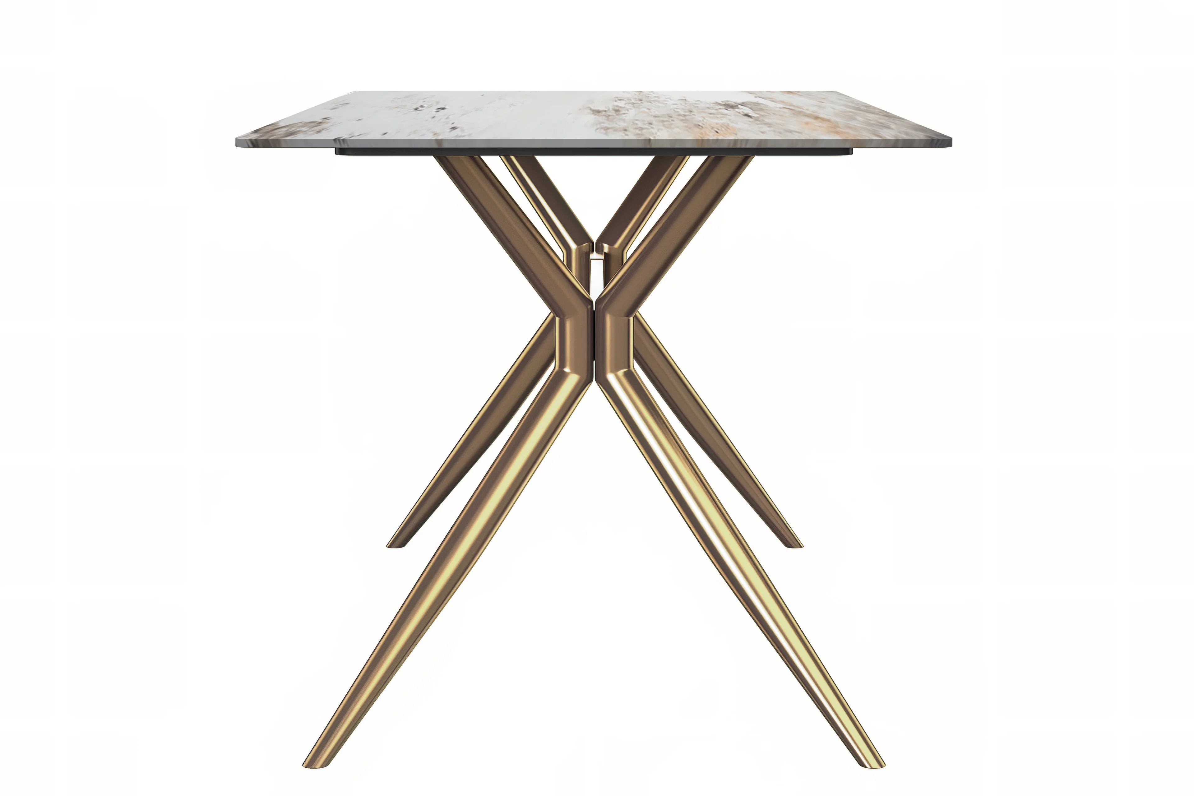 Elega Series Gold Stainless Steel Dining Table 55" With White Grey Sintered Stone Top