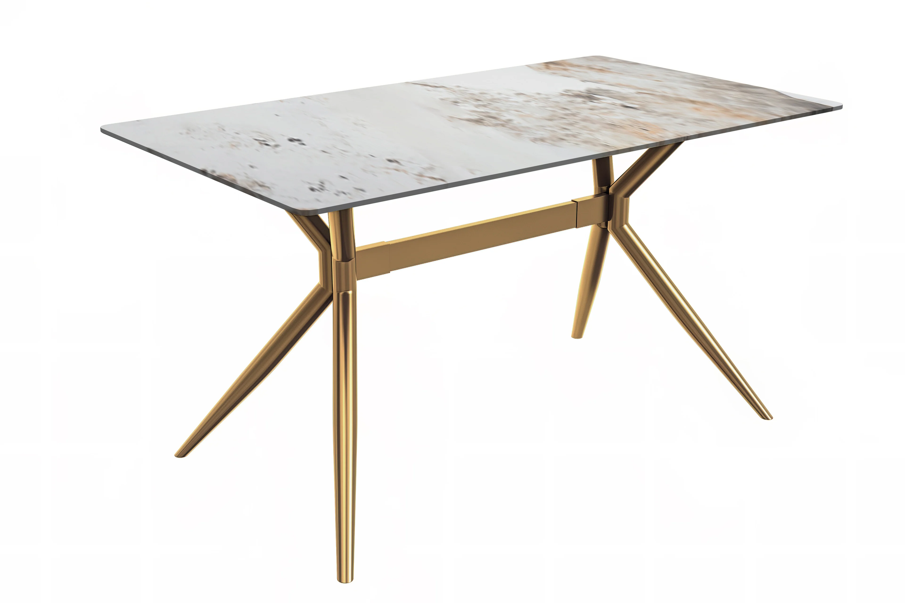 Elega Series Gold Stainless Steel Dining Table 55" With White Grey Sintered Stone Top
