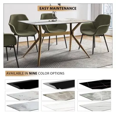 Elega Series Gold Stainless Steel Dining Table 55" With White Grey Sintered Stone Top