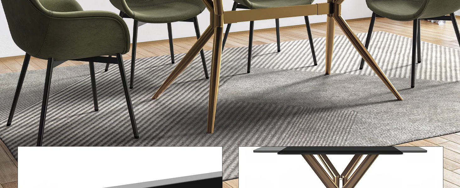 Elega Series Gold Stainless Steel Dining Table 55" With Clear Glass Top