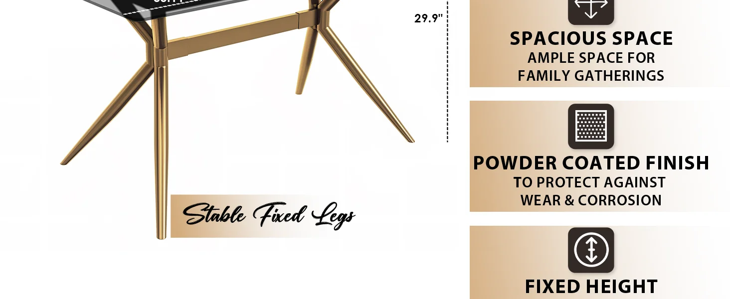 Elega Series Gold Stainless Steel Dining Table 55" With Clear Glass Top