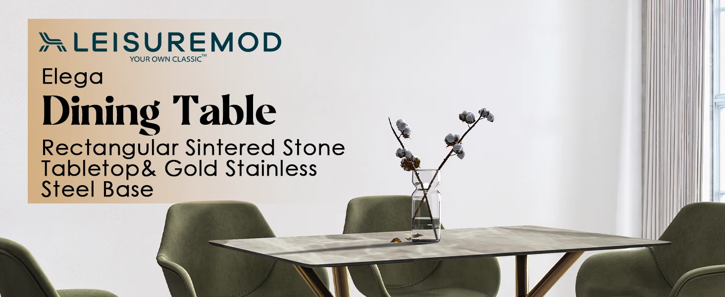 Elega Series Gold Stainless Steel Dining Table 55" With Deep Grey Sintered Stone Top