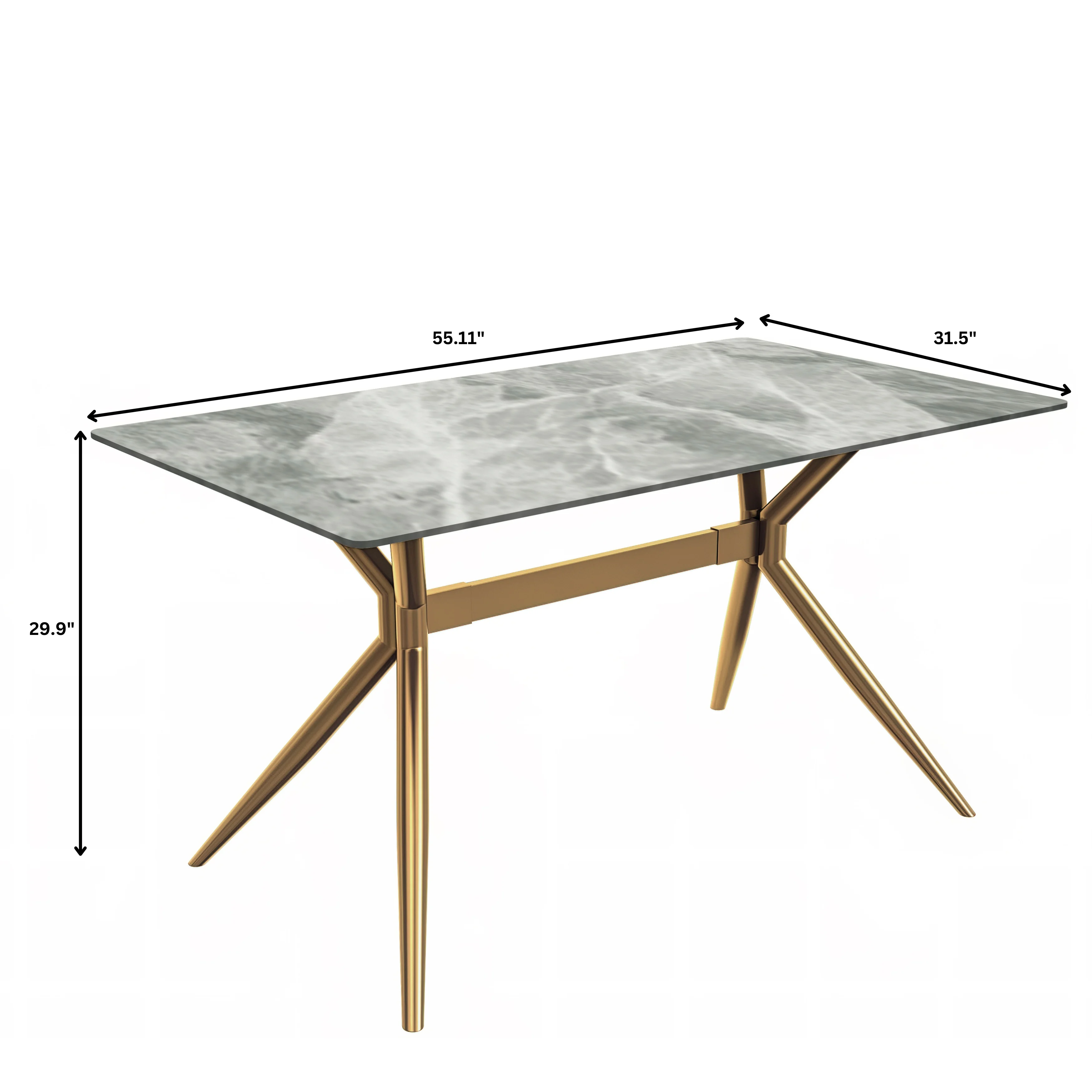 Elega Series Gold Stainless Steel Dining Table 55" With Light Grey Sintered Stone Top