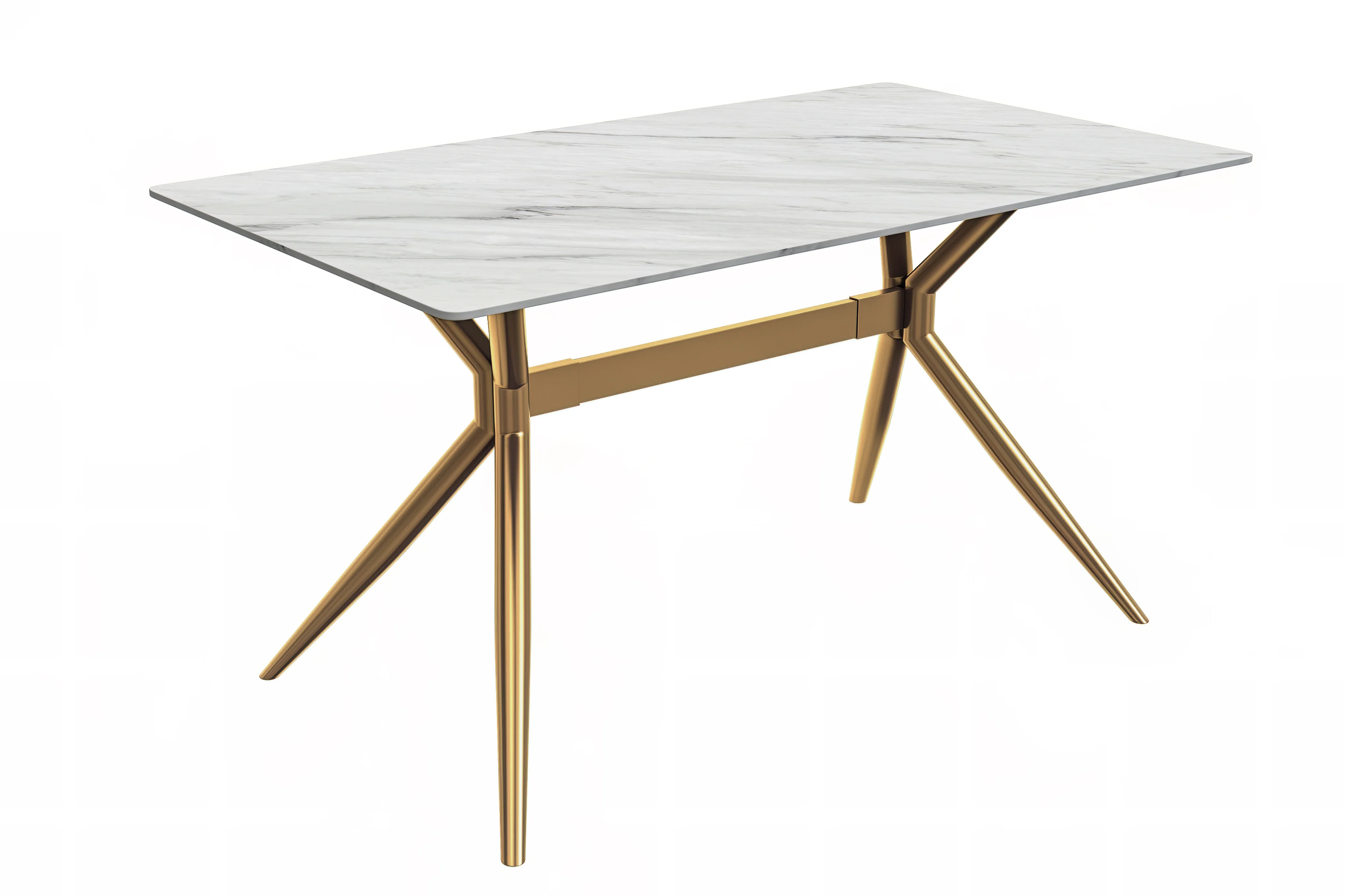 Elega Series Gold Stainless Steel Dining Table 55" With White Sintered Stone Top