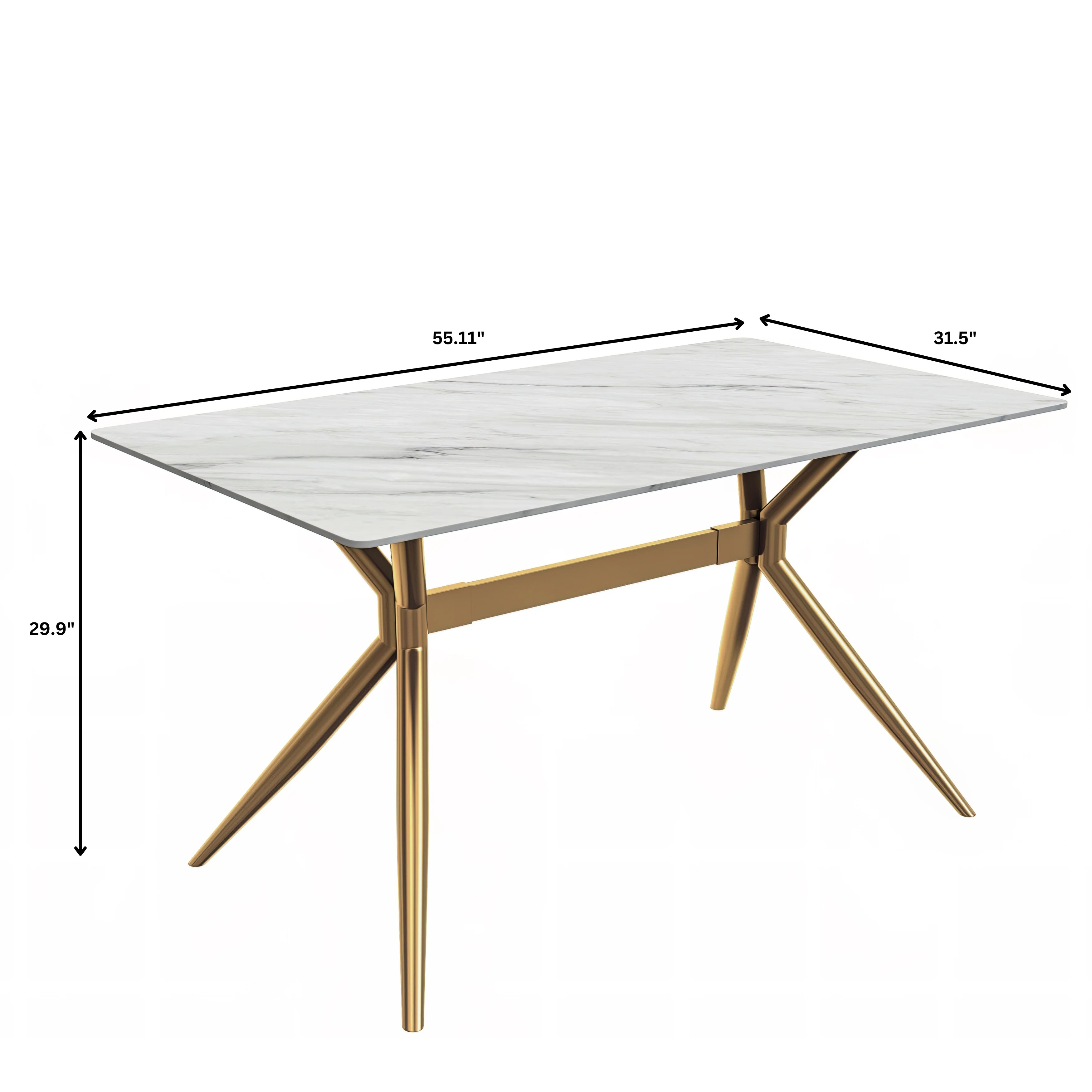 Elega Series Gold Stainless Steel Dining Table 55" With White Sintered Stone Top