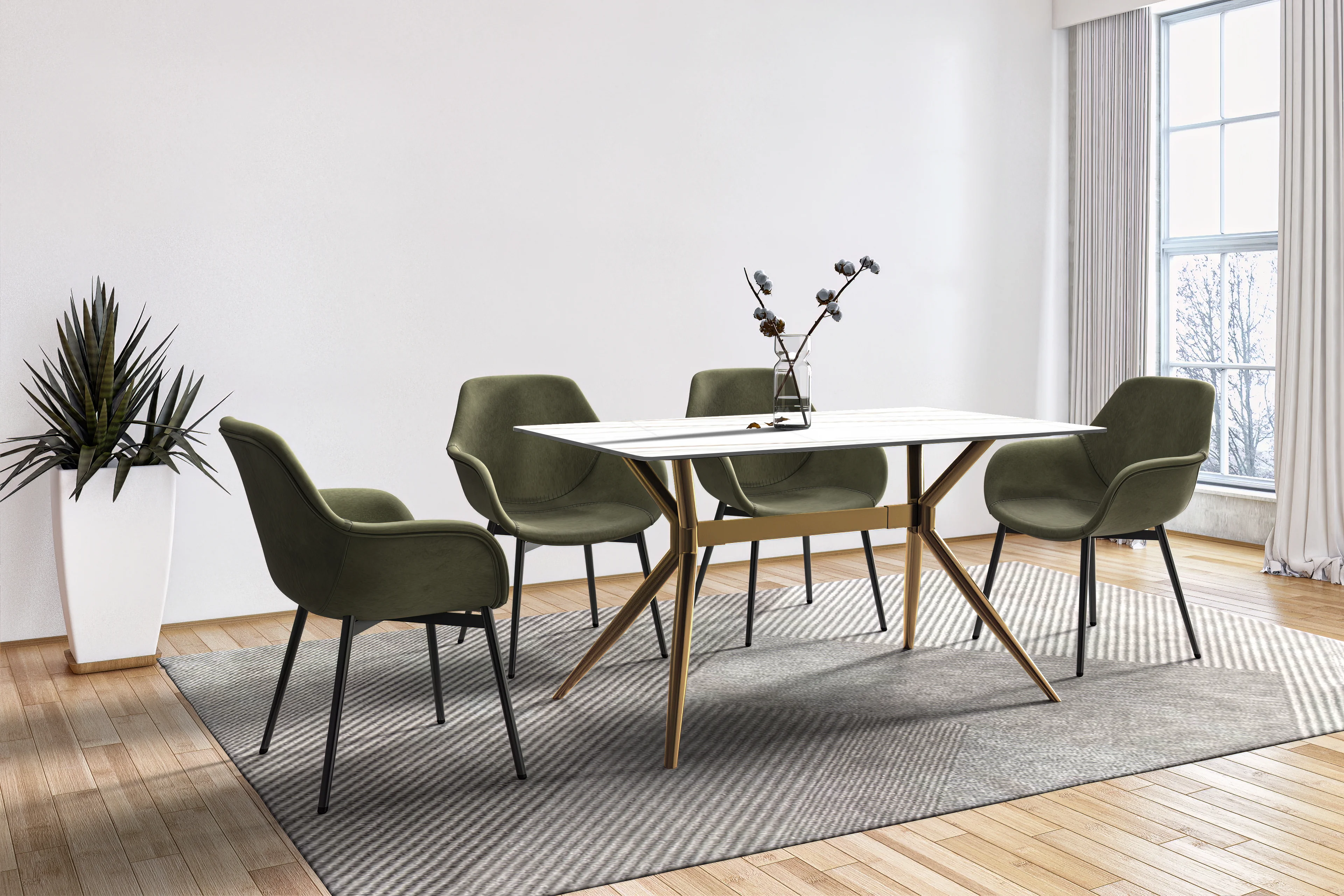 Elega Series Gold Stainless Steel Dining Table 55" With White/Gold Sintered Stone Top