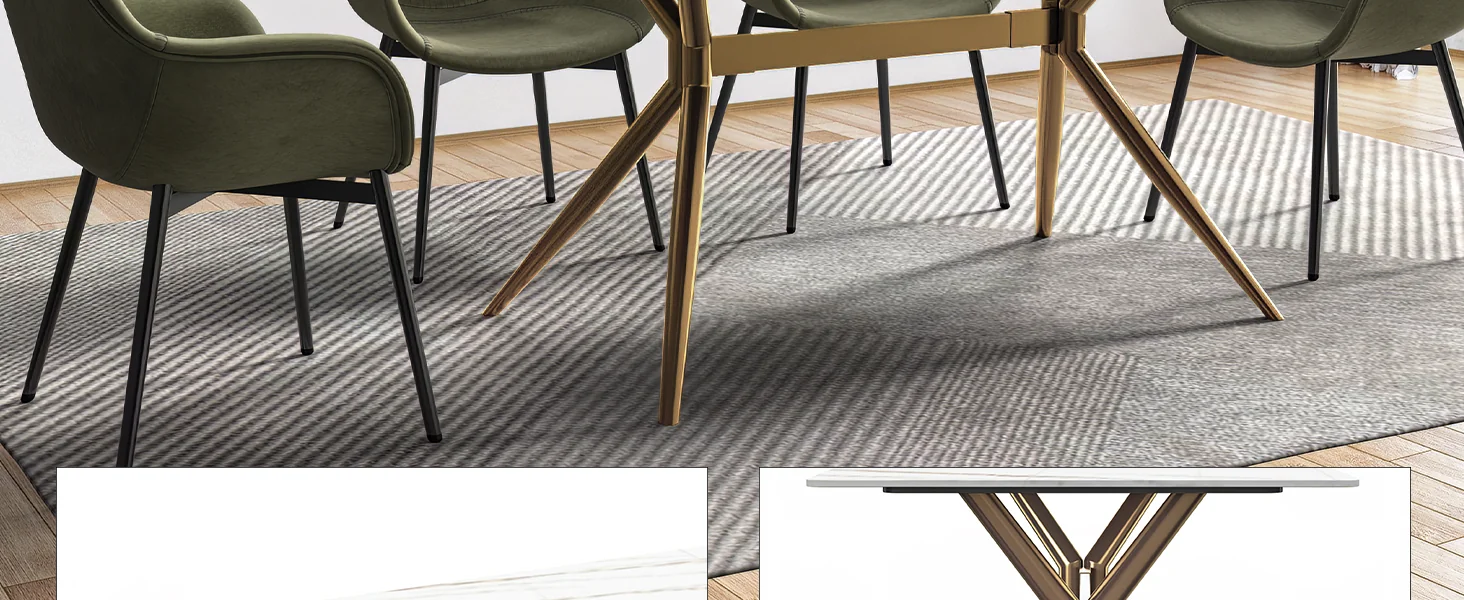 Elega Series Gold Stainless Steel Dining Table 55" With White/Gold Sintered Stone Top