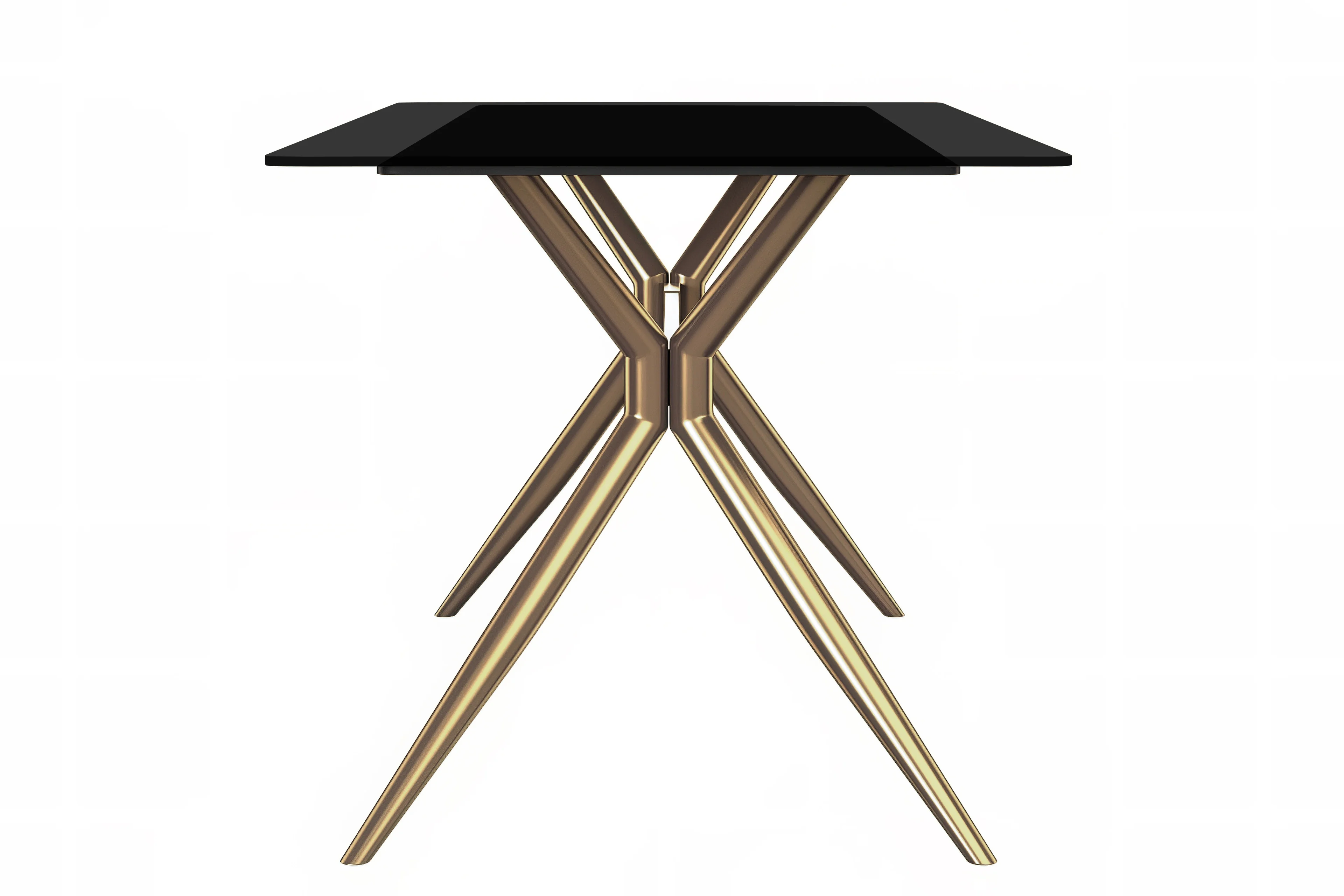 Elega Series Gold Stainless Steel Dining Table 62" With Black Glass Top
