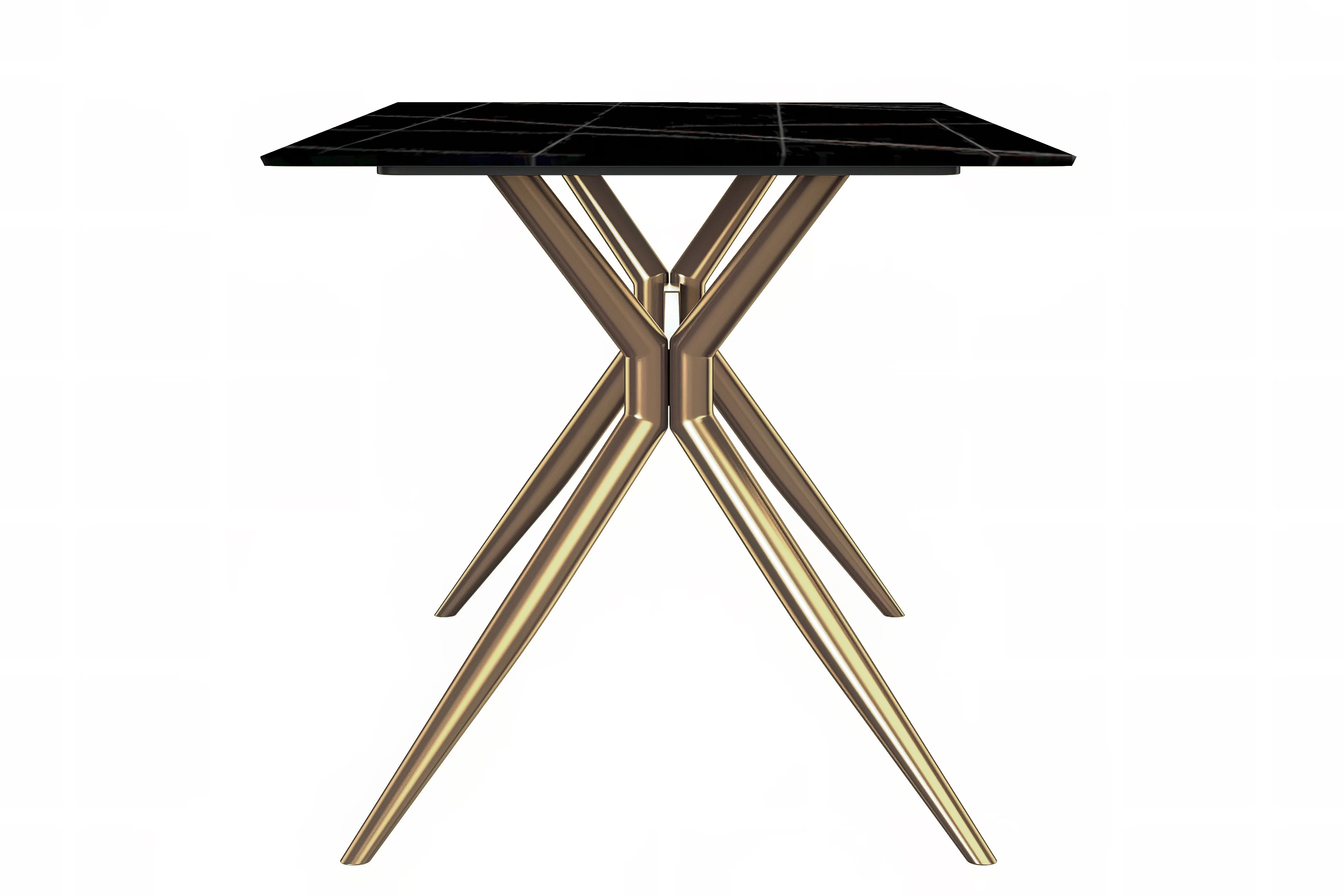 Elega Series Gold Stainless Steel Dining Table 62" With Black/Gold Sintered Stone Top