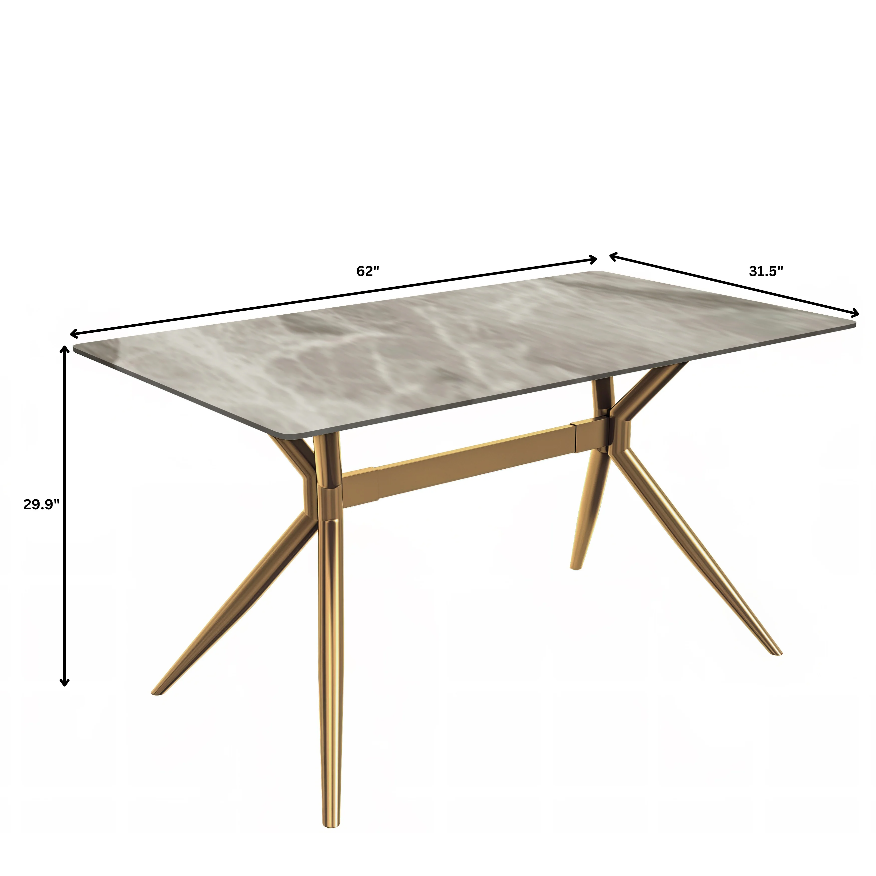 Elega Series Gold Stainless Steel Dining Table 62" With Deep Grey Sintered Stone Top